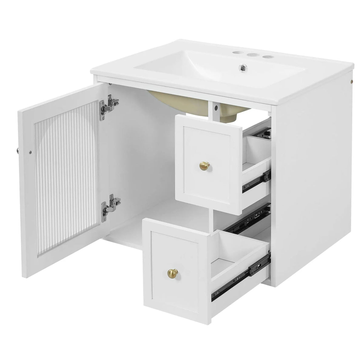 Wall-Mounted Bathroom Vanity Set | Sink Included | 2 Drawers | Soft-Close Glass Door Cabinet