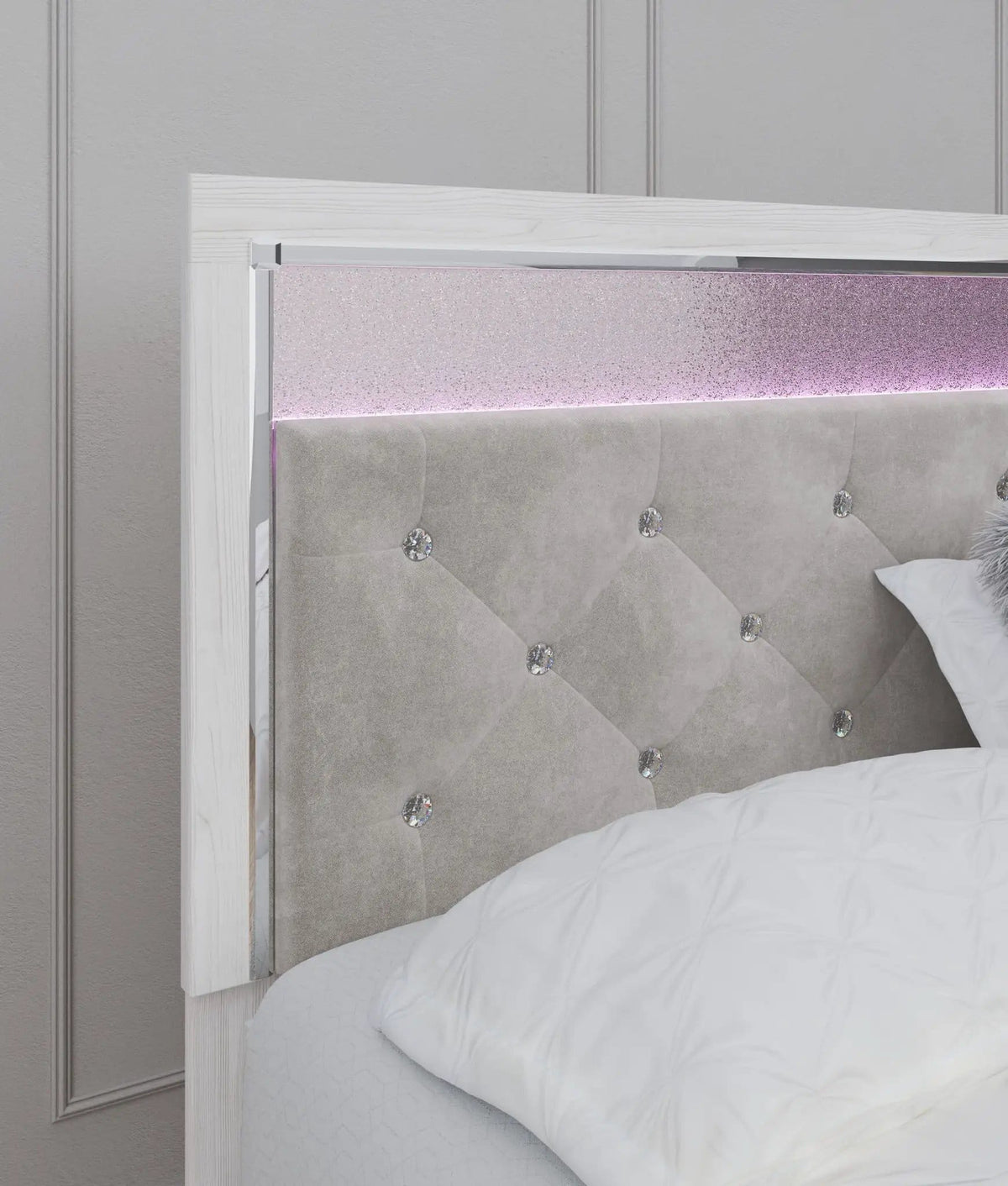 Altyra King Panel Bed With Upholstered Headboard | Panel Bed | Engineered Wood & Polyester | White