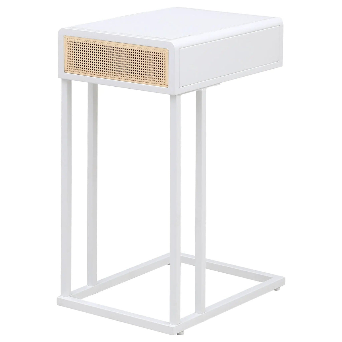Amherst 1-drawer Radio Weave Cane Metal Side Table | 11.75 x 15.75 x 24.25 in | Metal & Veneer | White