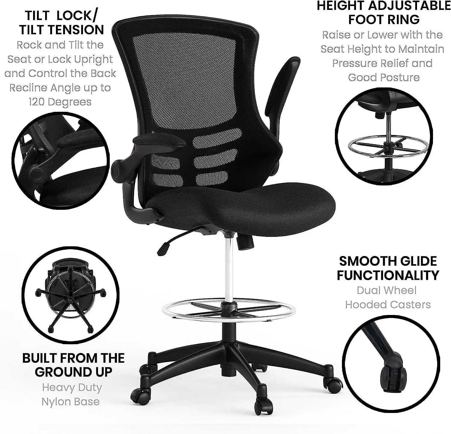Kelista Mid Back Swivel Office Chair With Flip Up Armrests And Adjustable Height from PriceLows™