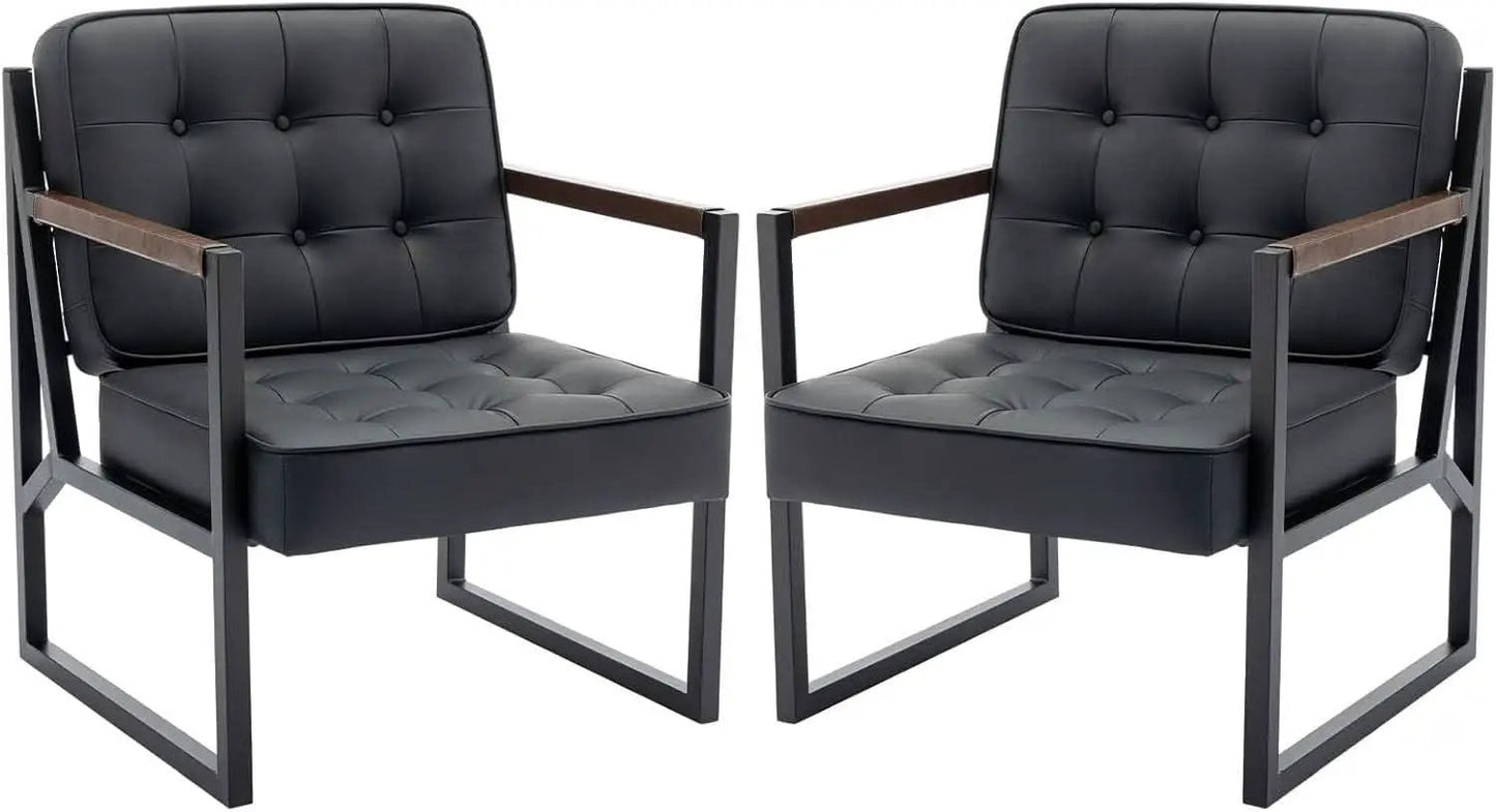 Mid Century Classic Black Leather Upholstered Accent Chair from PriceLows™