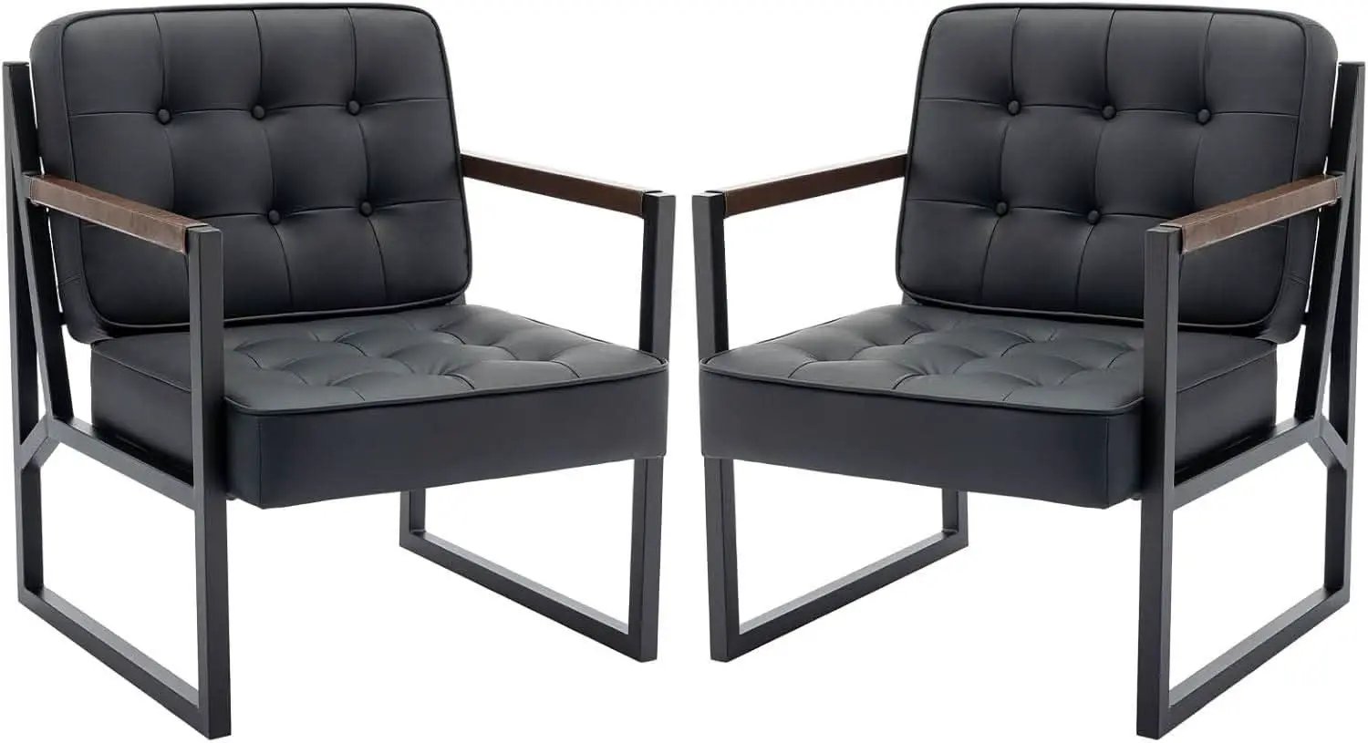 Mid Century Classic Black Leather Upholstered Accent Chair from PriceLows™