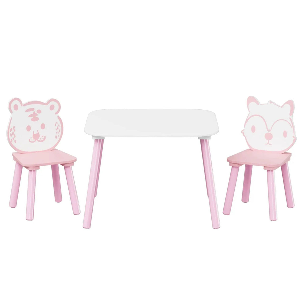 Table And Chair Set, 3 Piece Wooden Toddler Desk With Animal Backrest Pink / | 3-Piece Set | Mdf | White