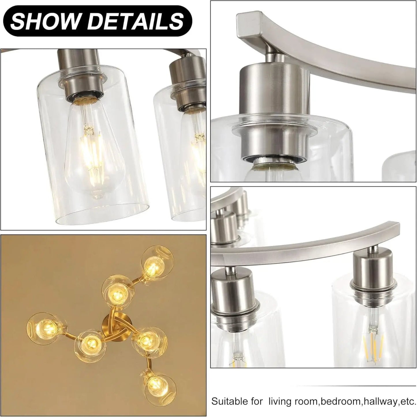 Six Light Brushed Nickel Industrial Glass Chandelier from PriceLows™