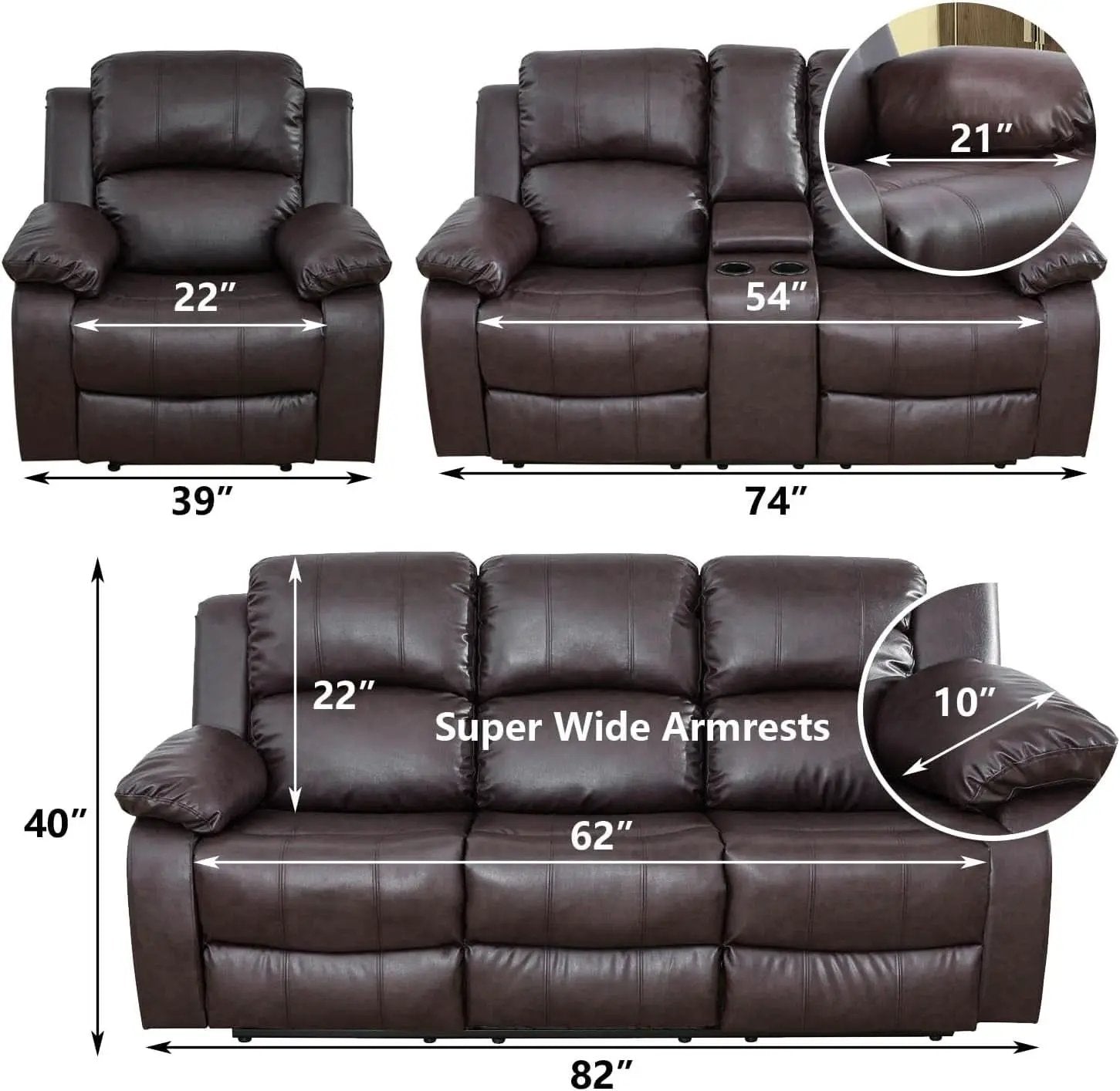 Brown Faux Leather Reclining Living Room Set Sofa Loveseat Chair from PriceLows™