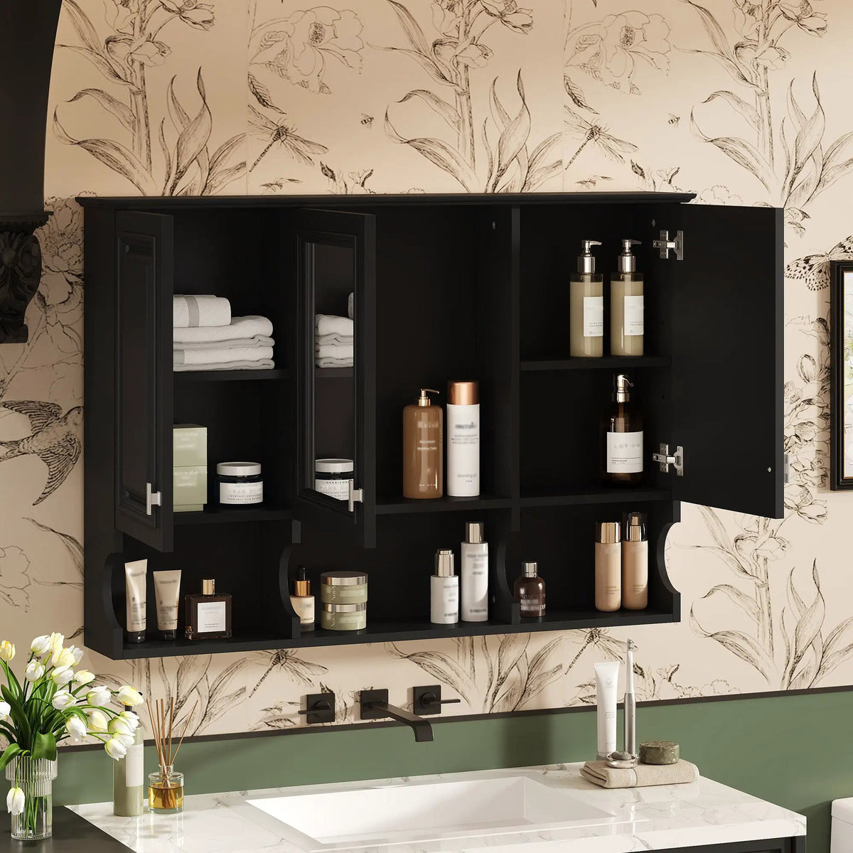 Over-Toilet Mirror Cabinet | Open Shelves | Adjustable Interior | 41 Inch Width