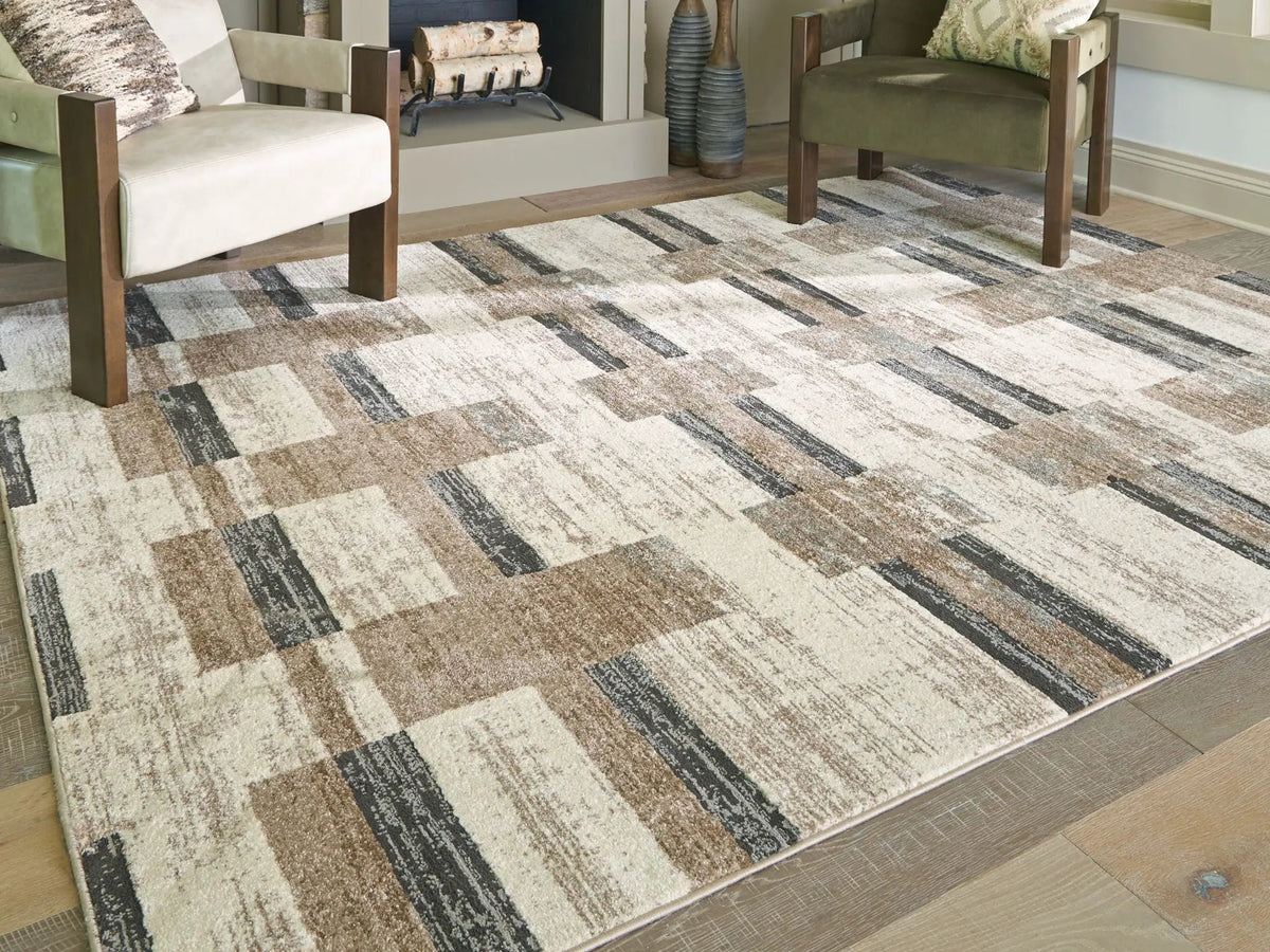 Alstone Area Rug | 94.5 x 119 Inch | Chunky Stripe Design | Neutral Palette