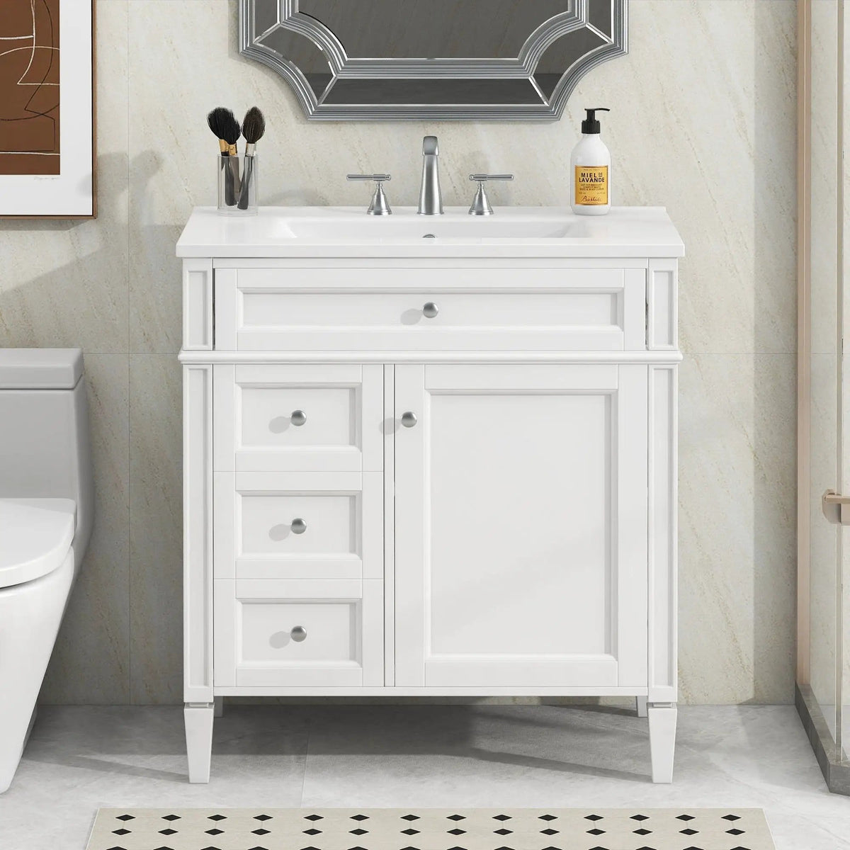 Bathroom Vanity With Top Sink, Modern Bathroom Storage Cabinet With 2 Drawers And A | 30 x 18.3 x 33.8 in | 2-Drawer | Bathroom