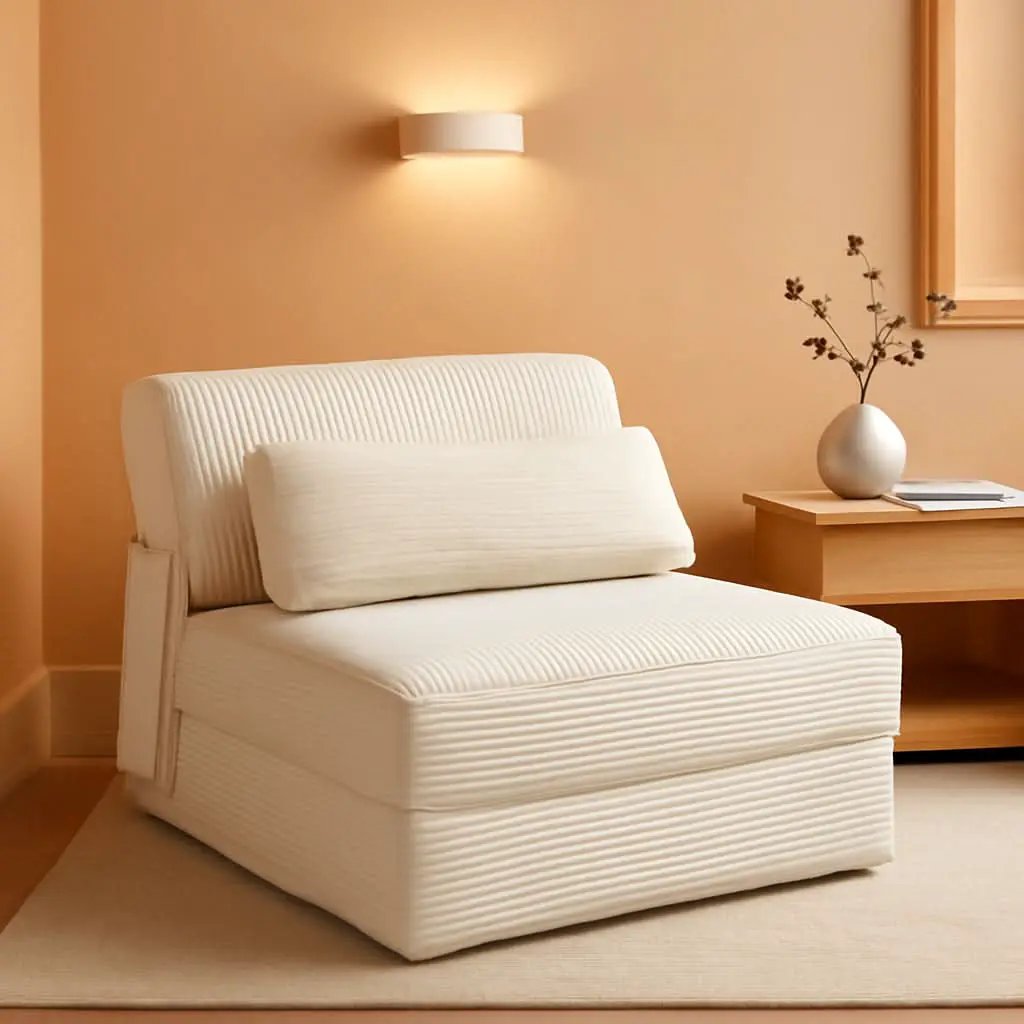 Beige Upholstered Folding Sofa Bed Convertible Floor from PriceLows™
