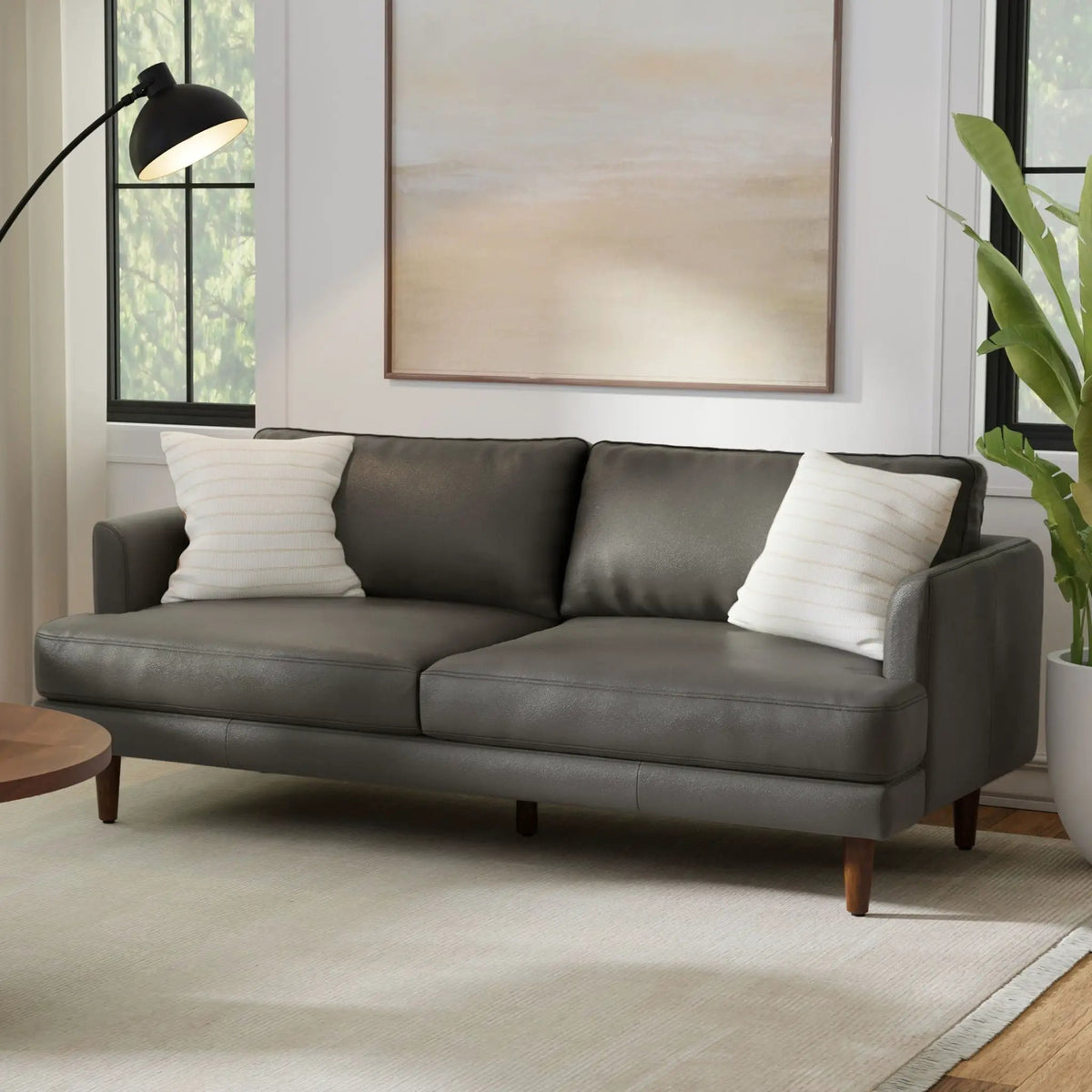 Livingston Upholstered Sofa | Genuine Aniline Leather | 7 Inch Thick Cushions | 76 Inch Length