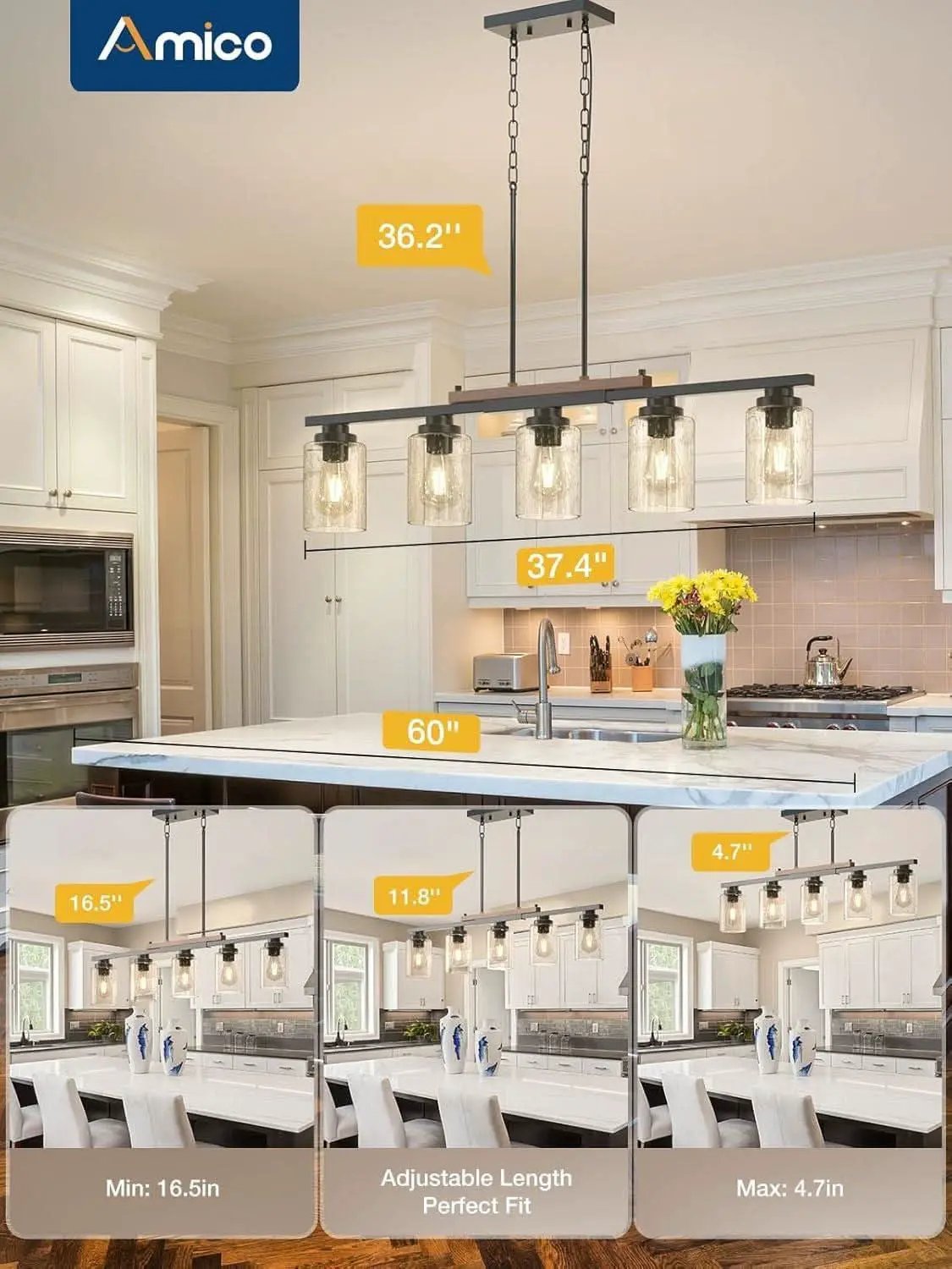 Five Lights Farmhouse Dining Room Chandelier Black Metal from PriceLows™
