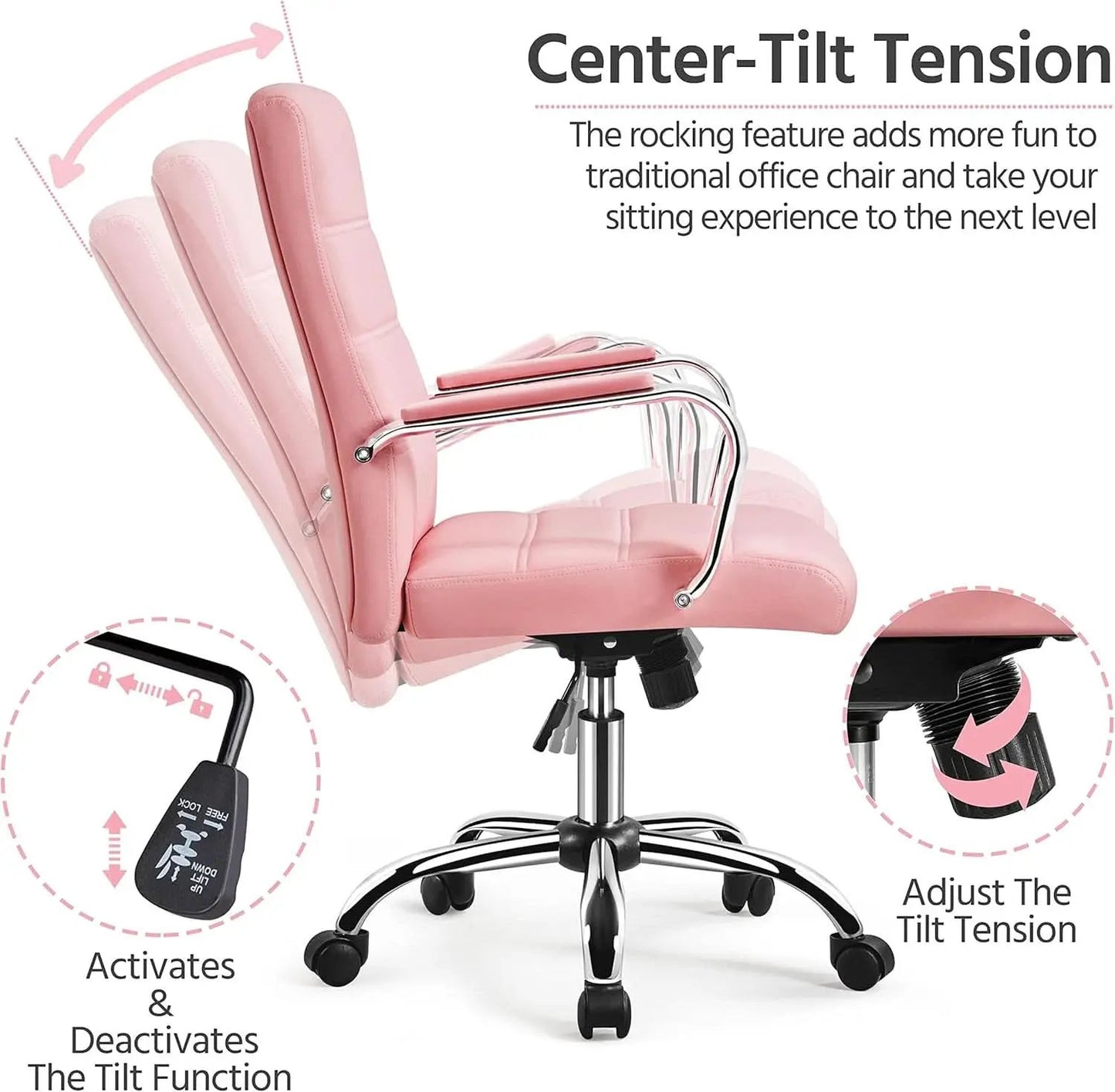 Pink Mid Back Office Chair With Arms 360 Degree Swivel from PriceLows™