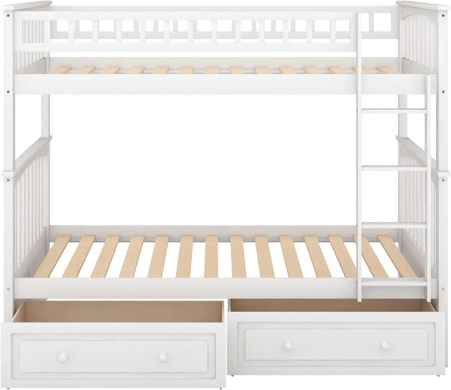 White Convertible Wood Twin Over Twin Bunk Bed With Storage Drawers from PriceLows™