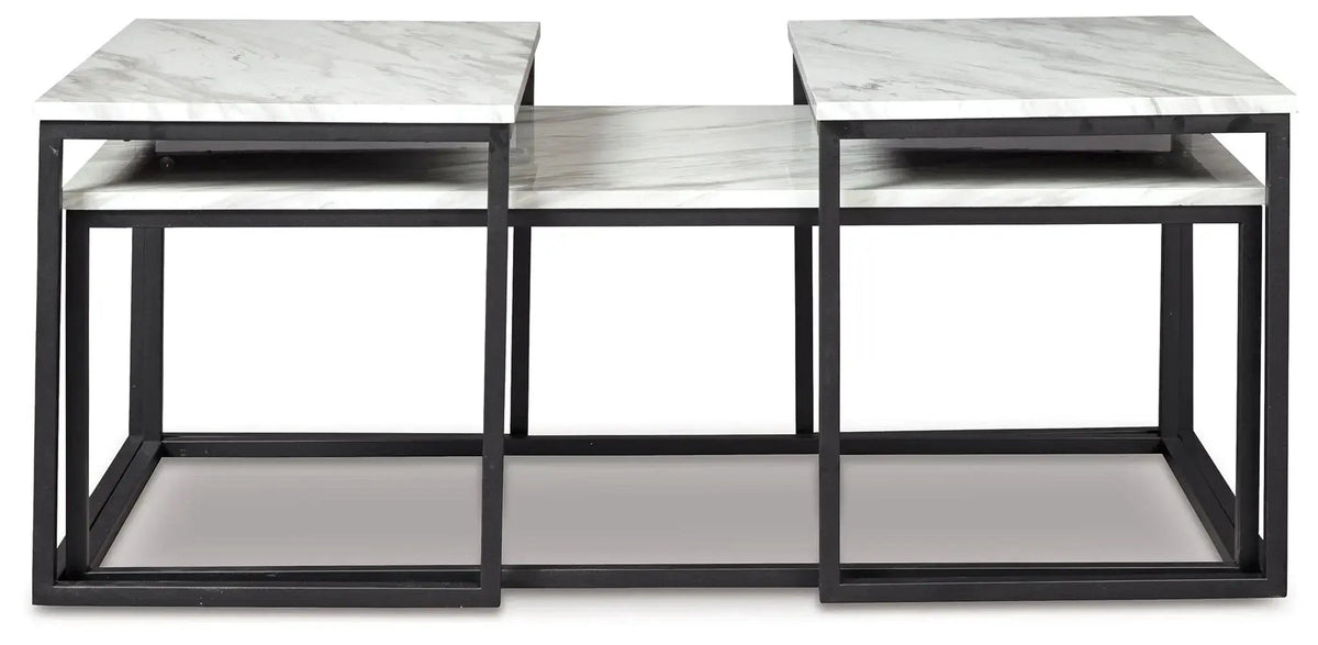 Donnesta Occasional Table Set | Set Of 3 | Gray And Black | Decorative Laminate And Metal