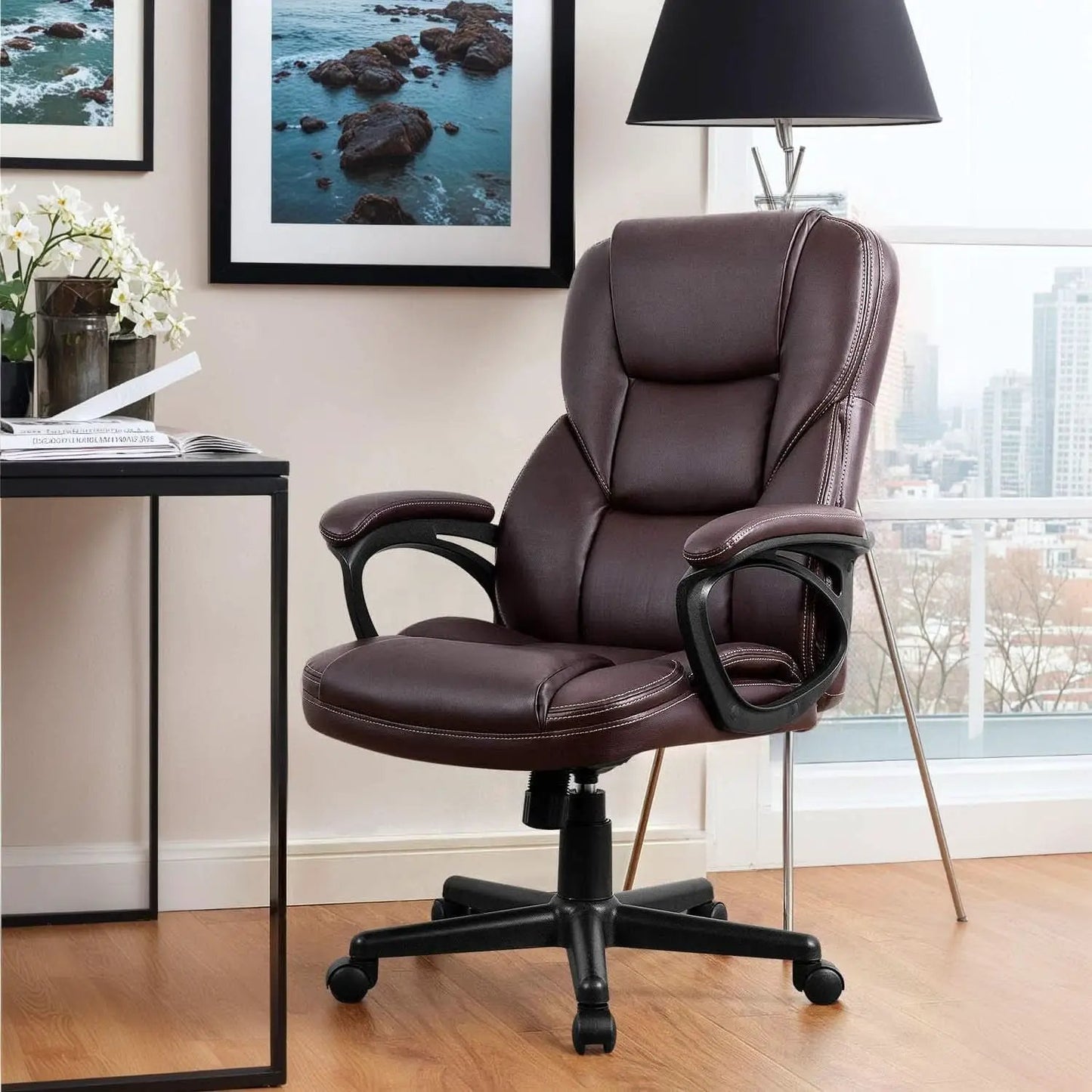 Executive Office Chair With Lumbar Support Brown PU Leather from PriceLows™