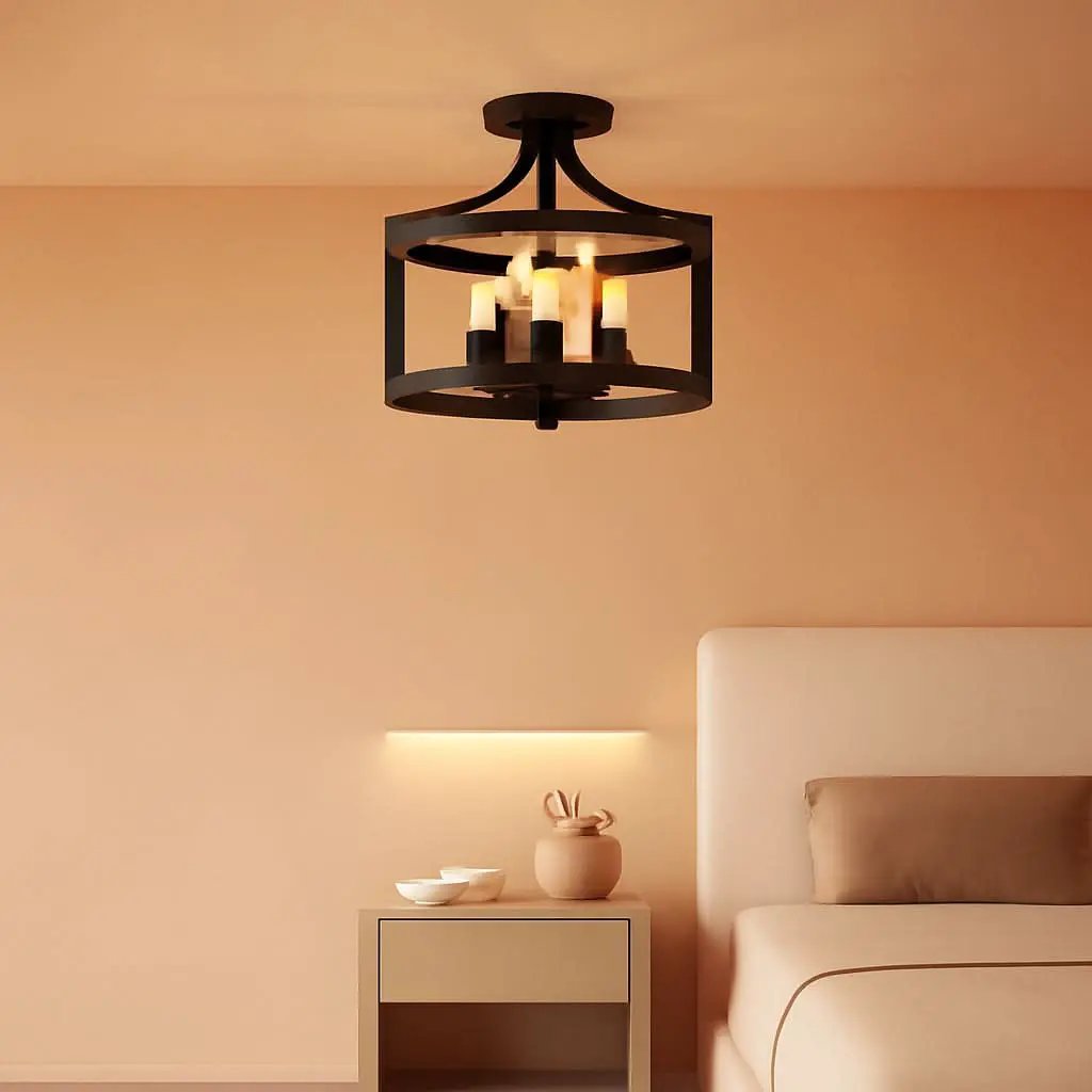 4-Light Farmhouse Chandelier Black Metal Pendant Fixture from PriceLows™