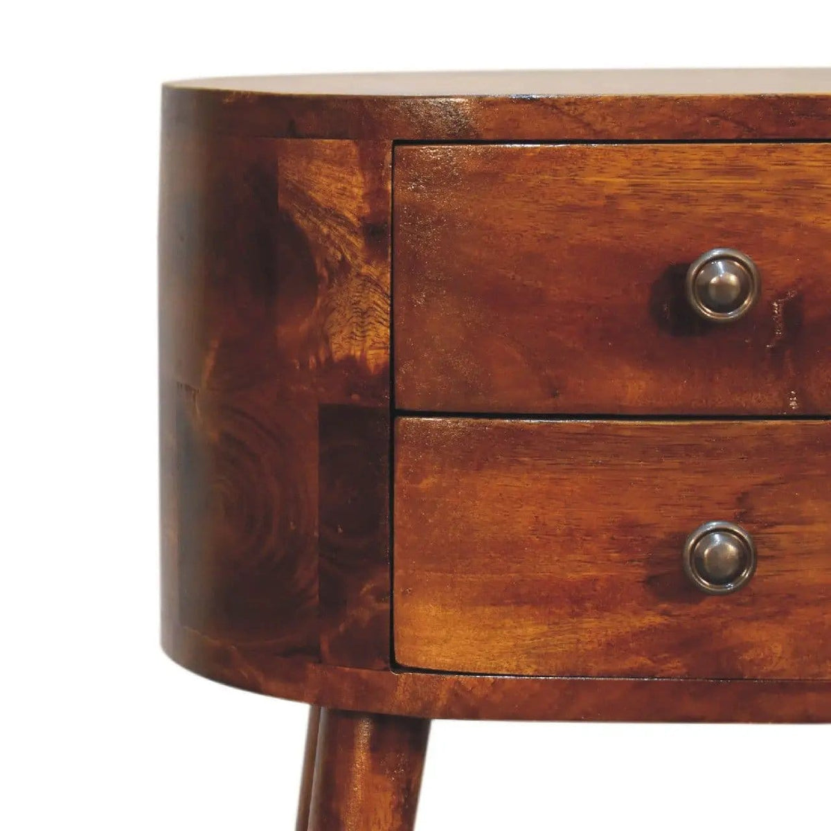 Mini Rounded Nightstand Chestnut | 13.78 x 9.84 x 19.69 in | Mango Wood & Brass | Bedroom