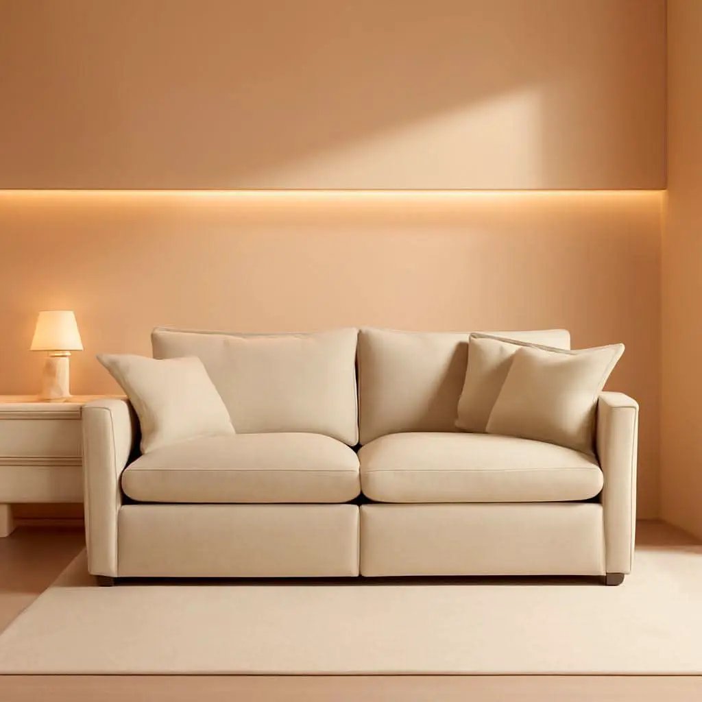 Chenille 76 Inch Loveseat Sofa Light Coffee Armrest Pillows from PriceLows™