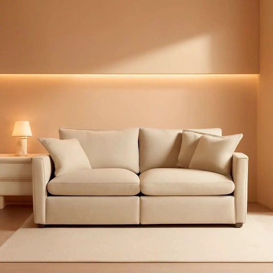 Chenille 76 Inch Loveseat Sofa Light Coffee Armrest Pillows from PriceLows™