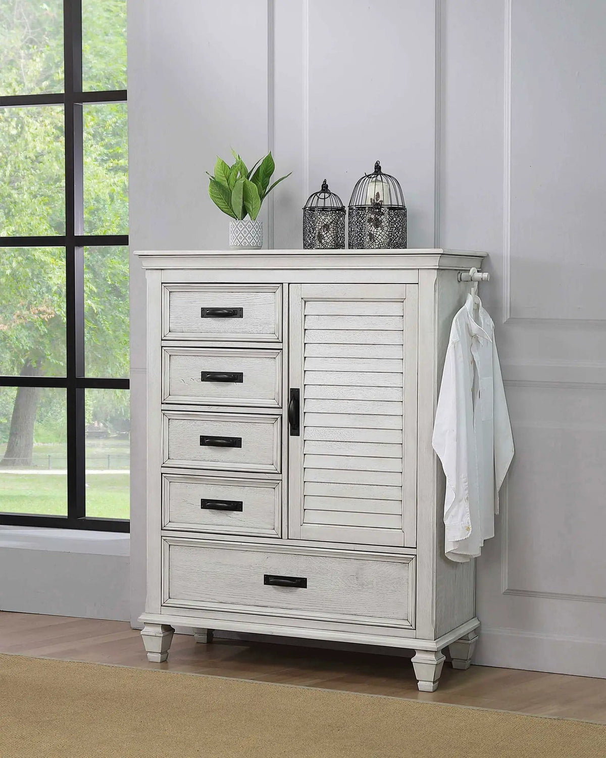 Franco 5-drawer Door Chest Distressed | 43.25 x 17.5 x 55 in | 5-Drawer | White