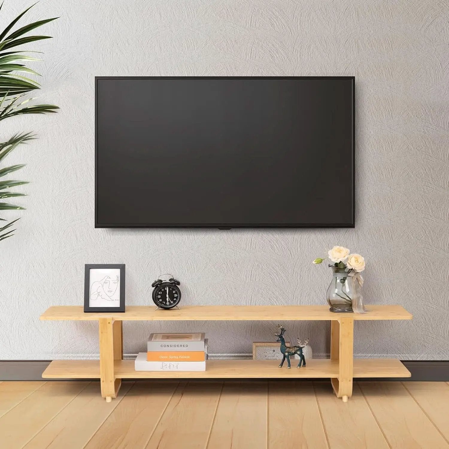 Bamboo TV Stand For 65 Inch TVs With Shelves And Storage from PriceLows™