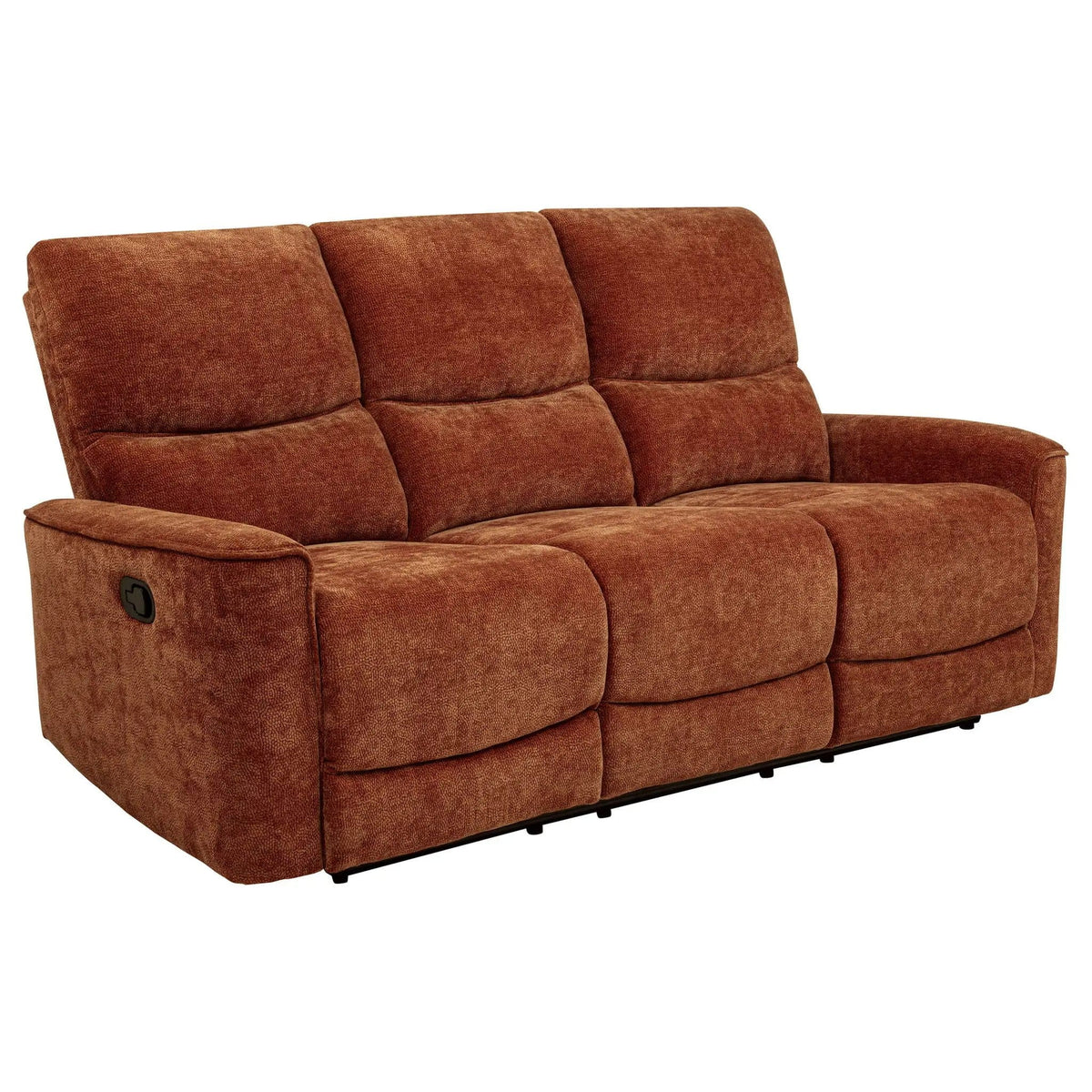 Navarro Chenille Upholstered Reclining Sofa | 79.5 x 37.5 x 40.25 in | Chenille & Metal | Burnt Orange