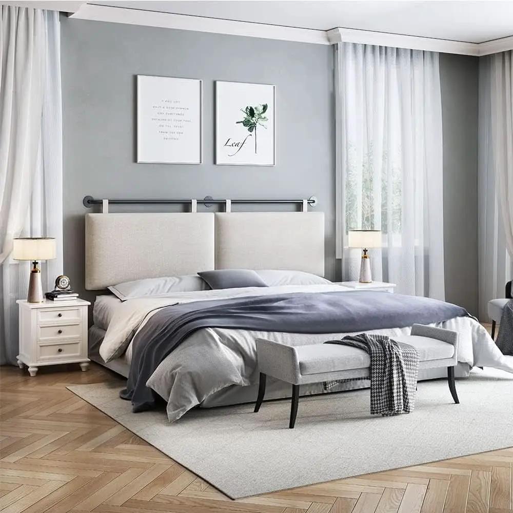 Linen Upholstered King Headboard Wall Mounted Bedroom Decor from PriceLows™