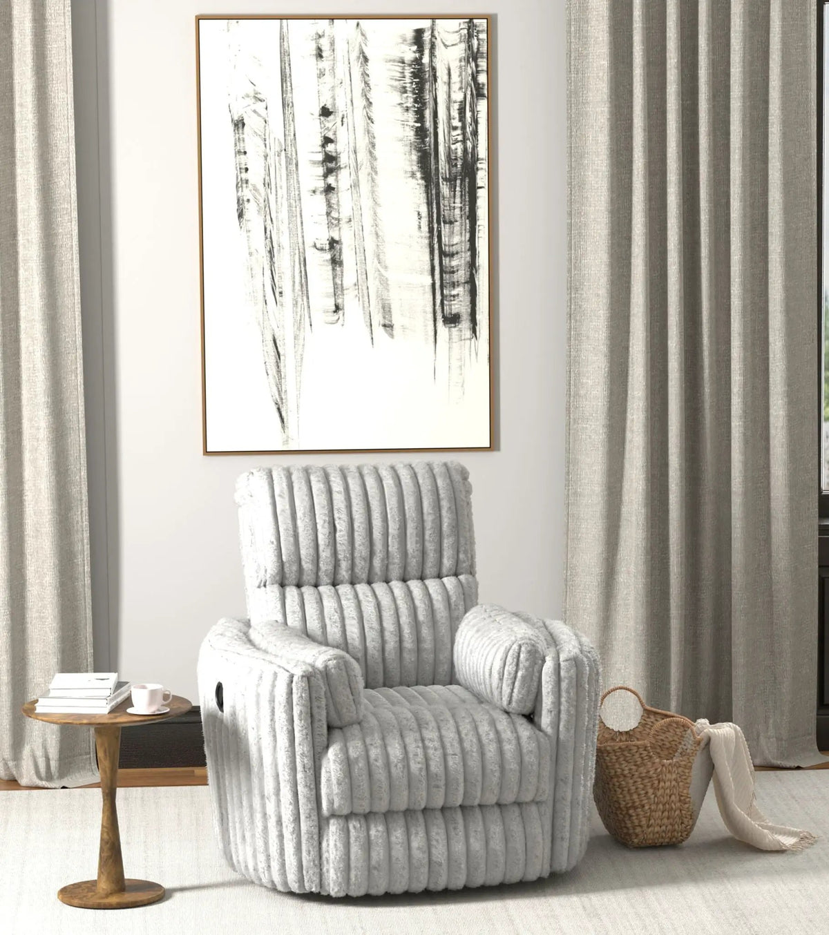 Daydream Swivel Glider Recliner | Unique Shape | Comfort Bolsters | Faux Fur
