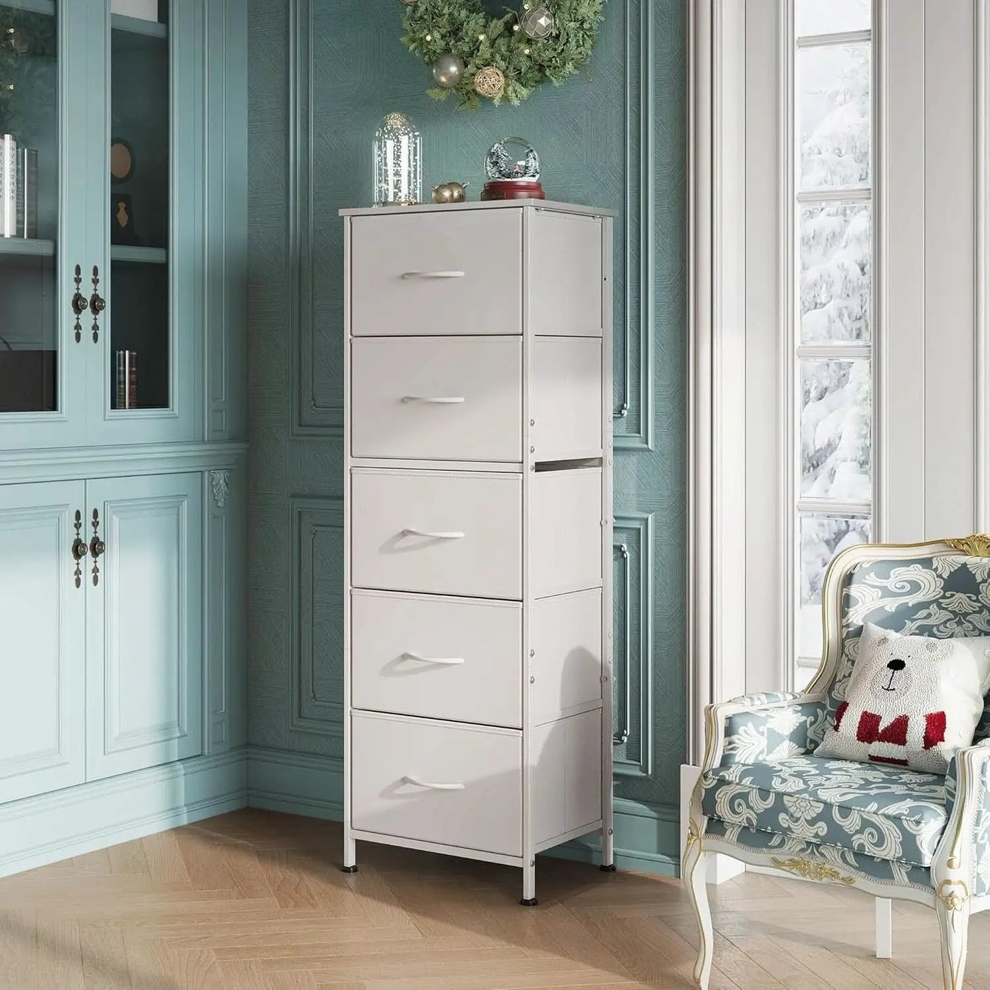 Fabric Dresser For Bedroom With Tall White Finish Storage from PriceLows™