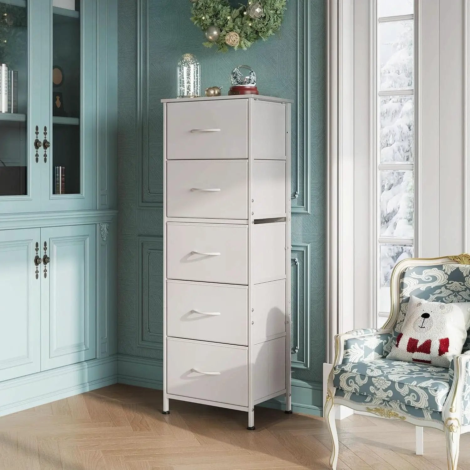 Fabric Dresser For Bedroom With Tall White Finish Storage from PriceLows™