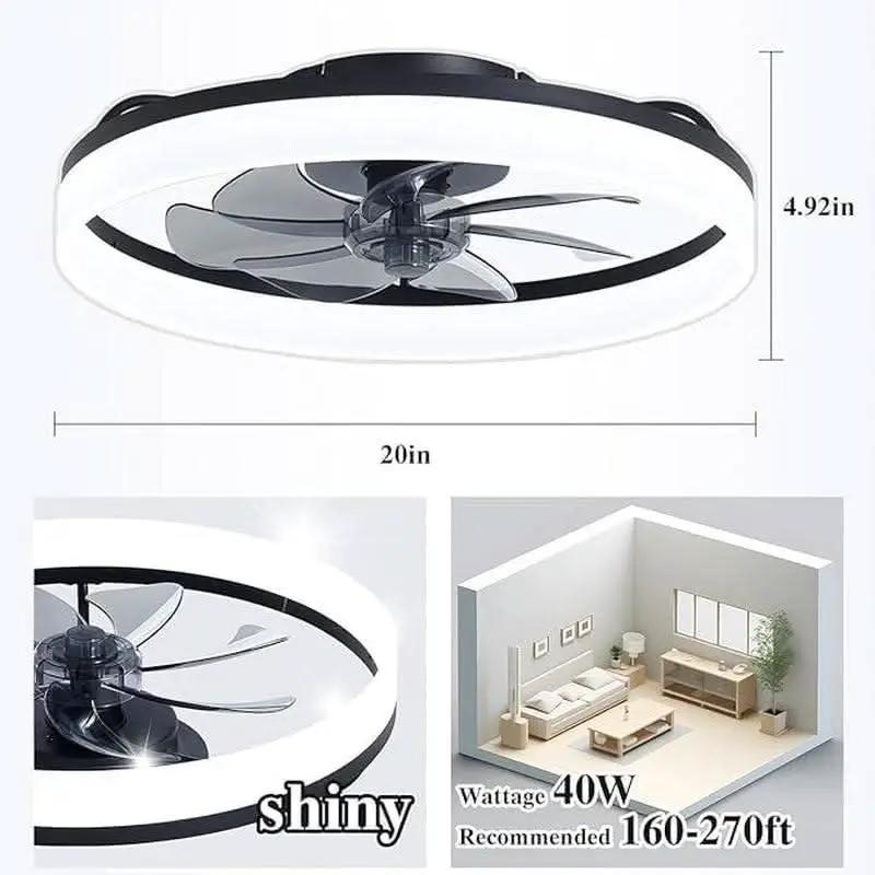 20 Inch Ceiling Fan With Remote DC Motor Black Finish Low Profile Energy Efficient With Dimmable LED Light from PriceLows™