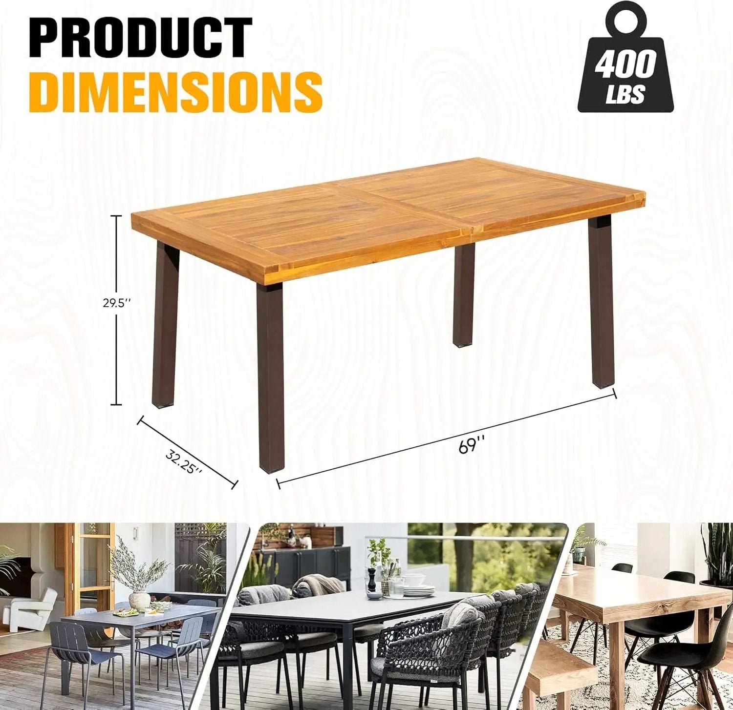 Dining Table For 6 Acacia Wood Indoor Outdoor Iron Legs from PriceLows™