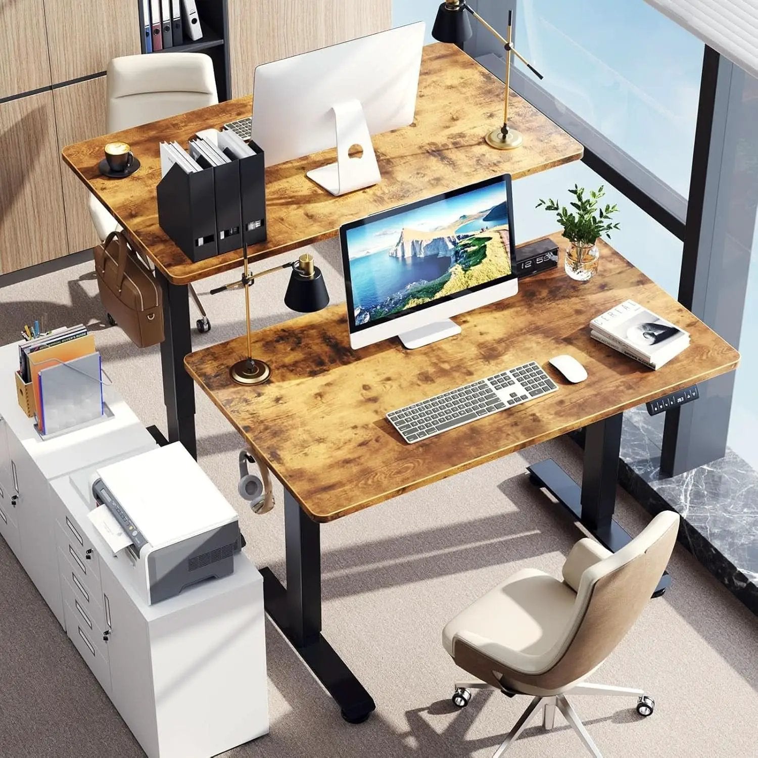 47.2 Inch Electric Standing Desk Wood Desktop Brown from PriceLows™
