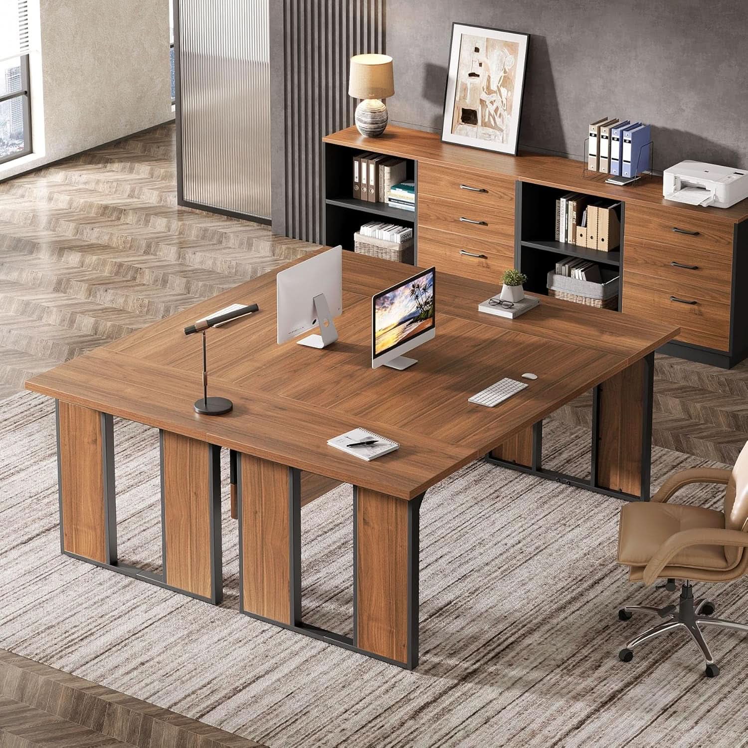 63 Inch L Shaped Executive Desk With Storage Shelves from PriceLows™