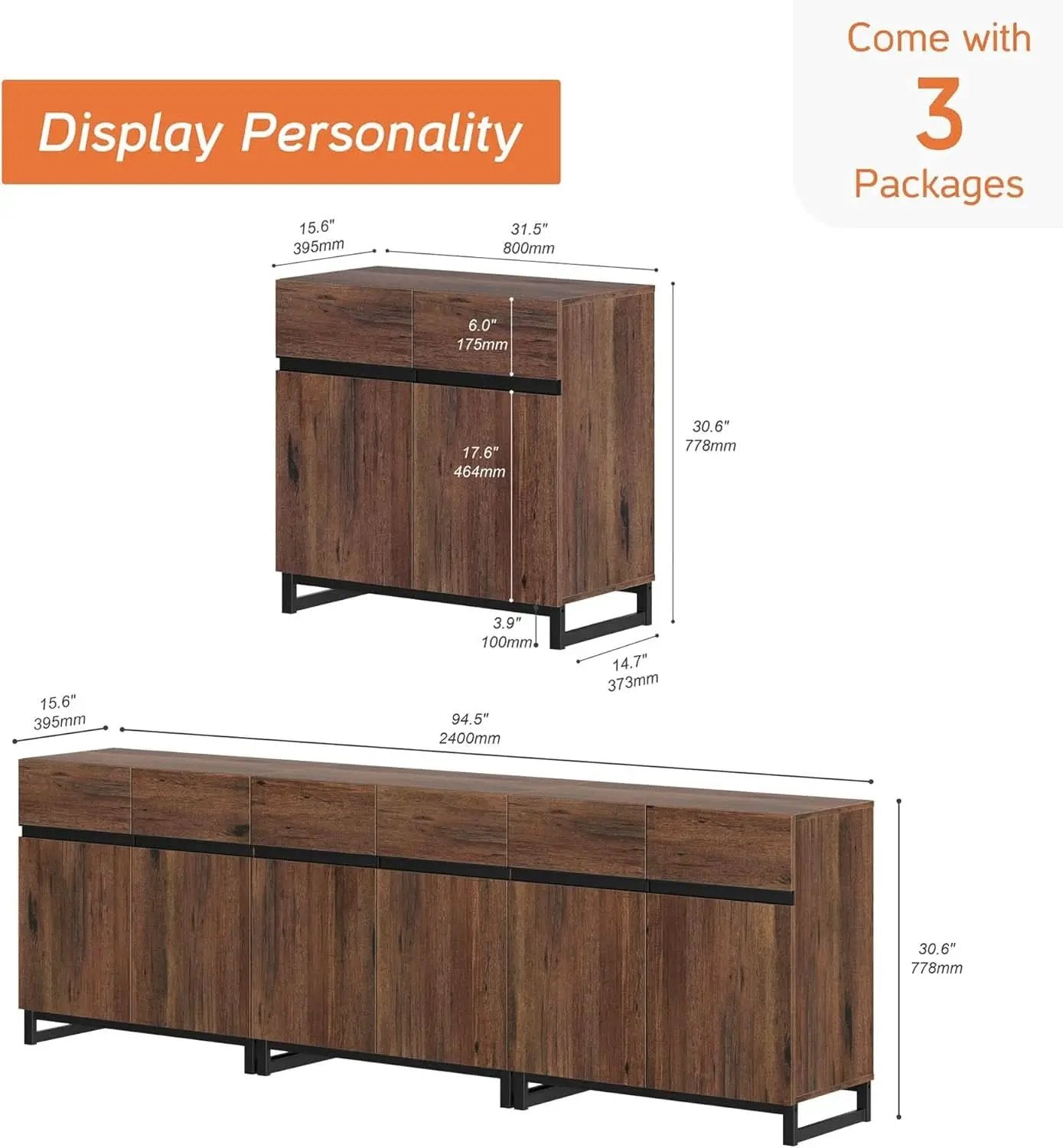 Brown 3 In 1 TV Stand For 100 Inch TV Adjustable Shelves Metal Base from PriceLows™