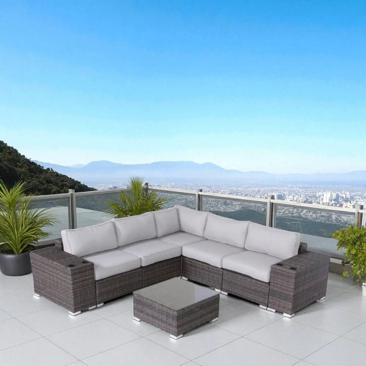 Patio Rattan Sectional Set | Half-Round HDPE Wicker | Rustproof Aluminum Frame | Fully Assembled