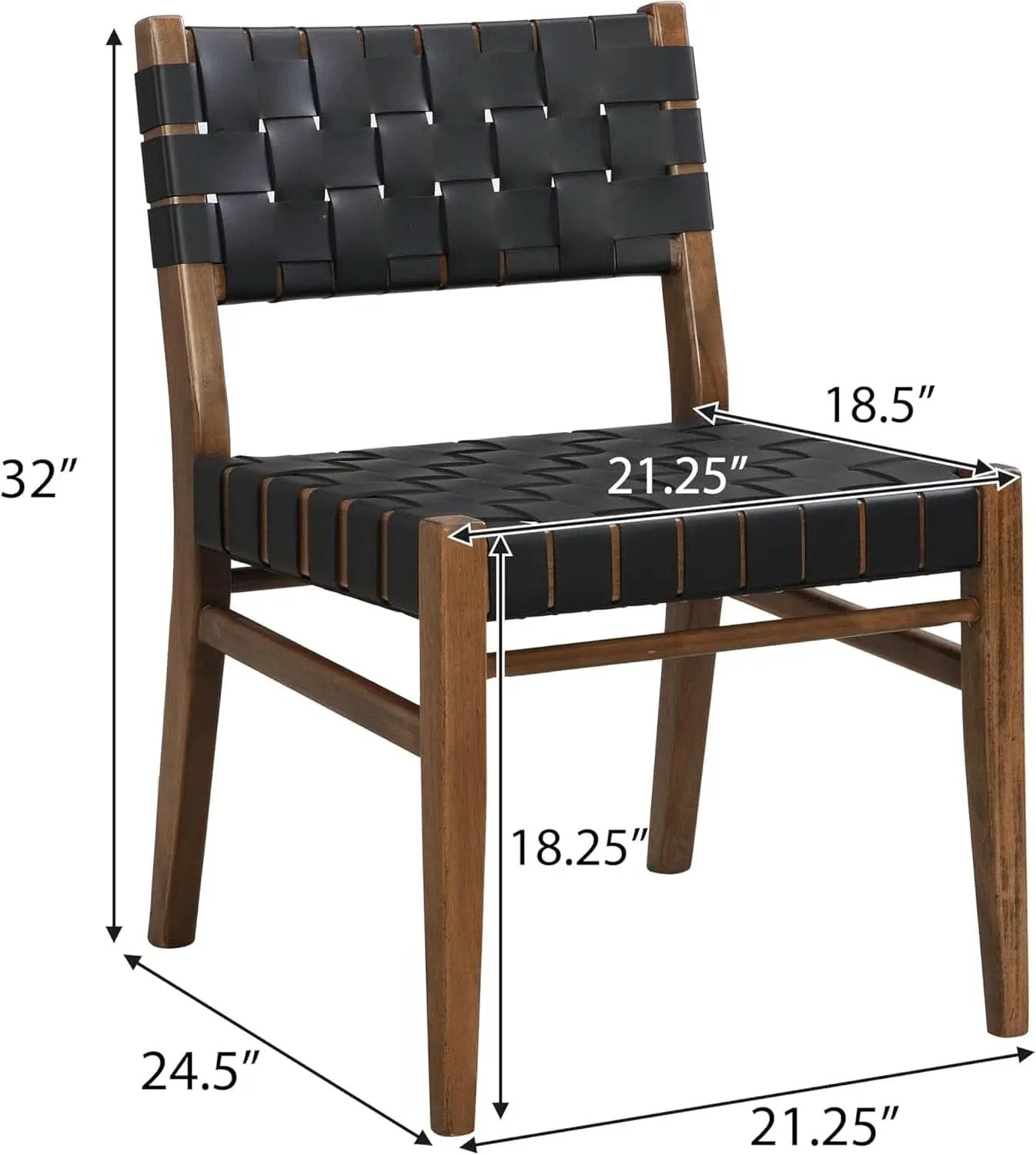 Set Of 2 Armless Dining Chairs With Rope Weave PU Leather Walnut Black from PriceLows™