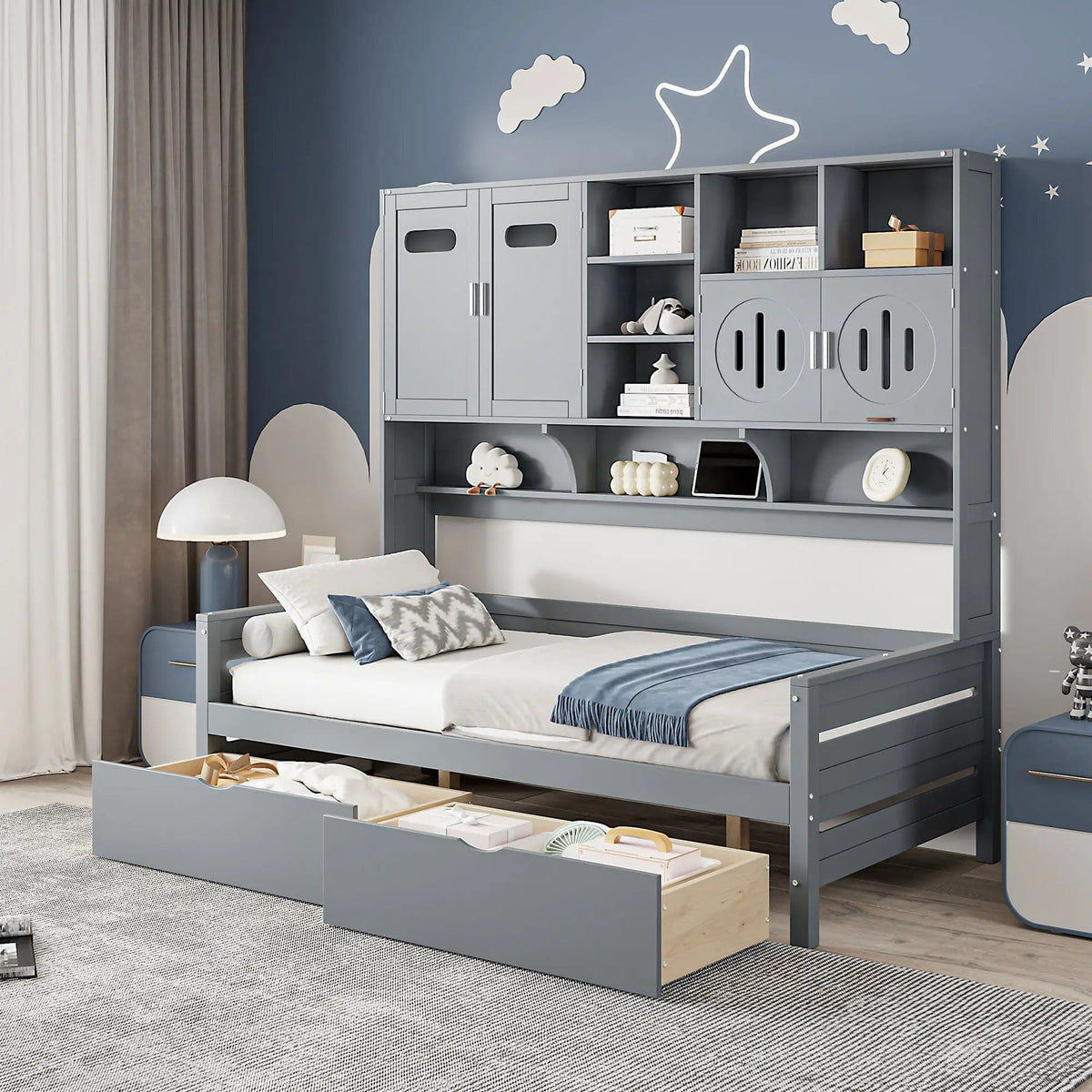 Daybed With All-In-One Cabinet And Shelf | 2 Pieces | Wood | Bedroom