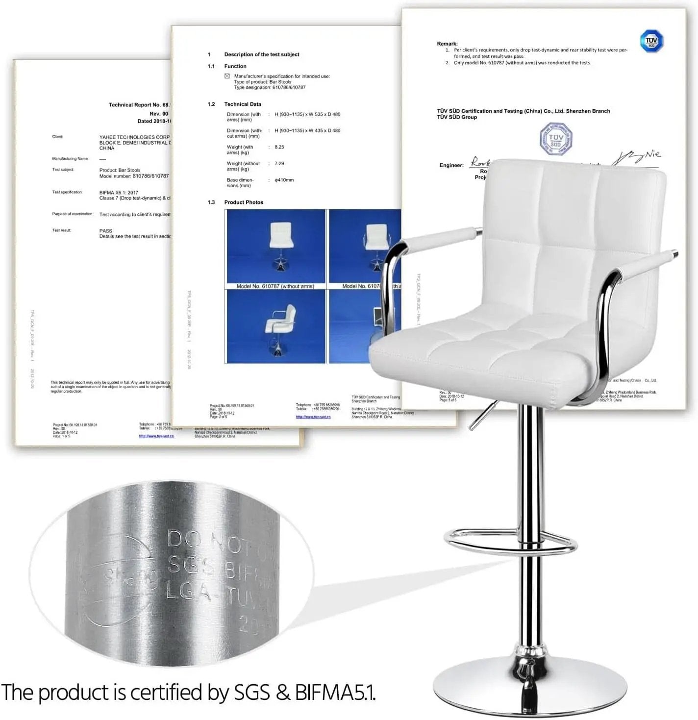 White PU Leather Adjustable Swivel Bar Stools Set of 2 from PriceLows™