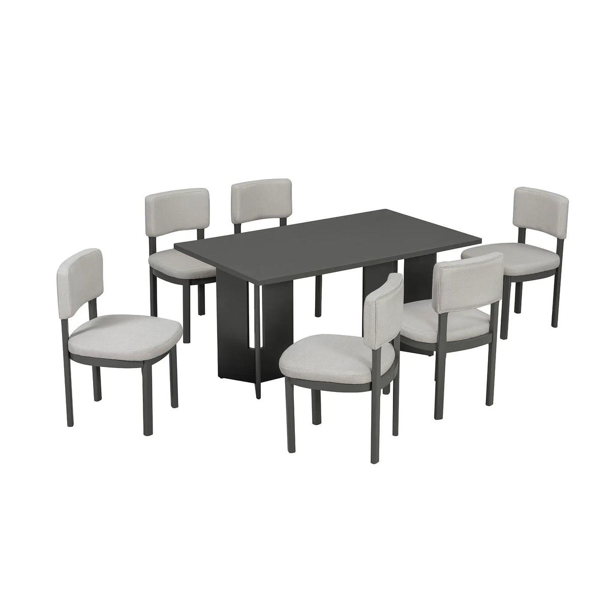 Dining Table Set | 60 Inch Rectangular | Six Upholstered Chairs