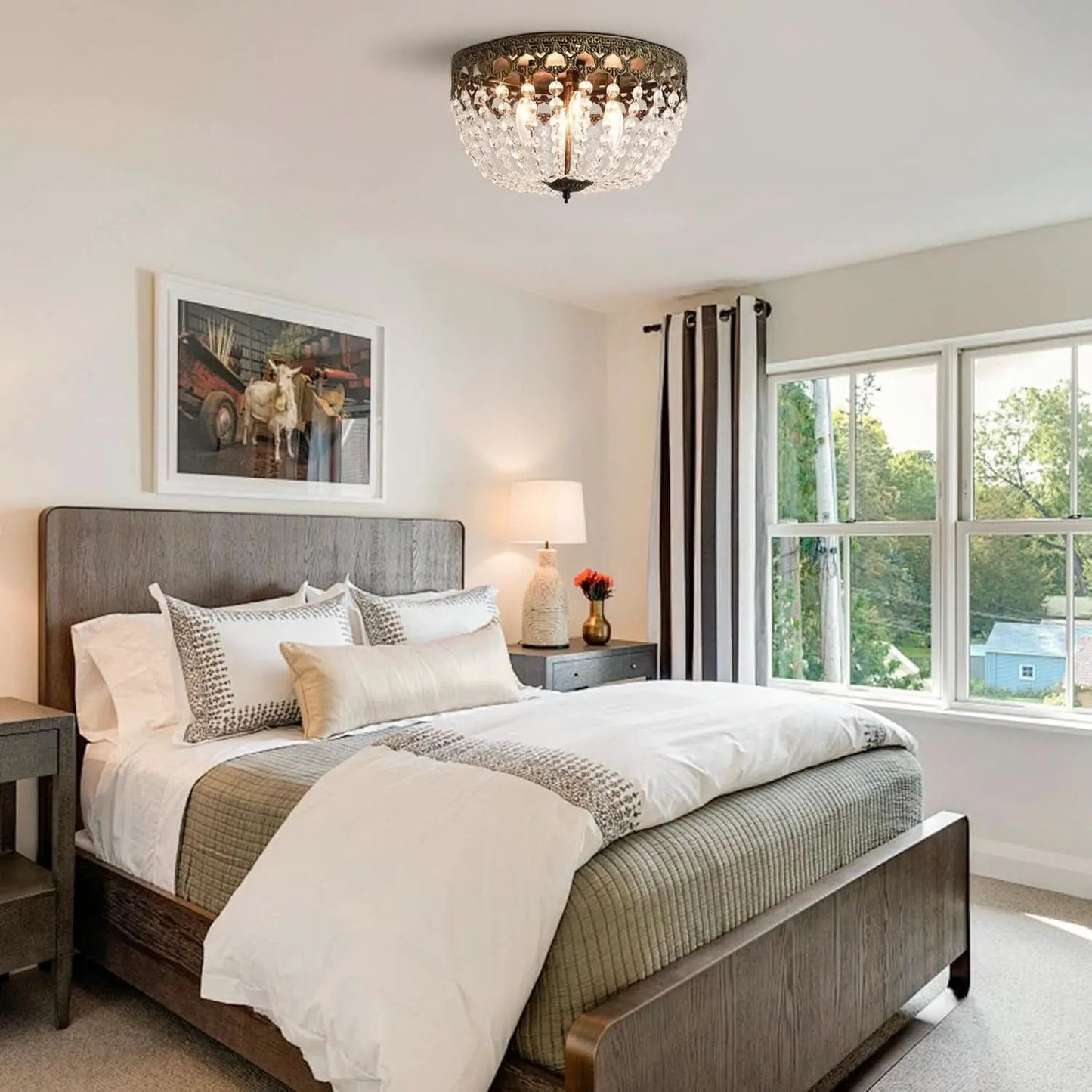 Bronze Crystal 15 Inch Four Light Flush Mount Ceiling Light from PriceLows™