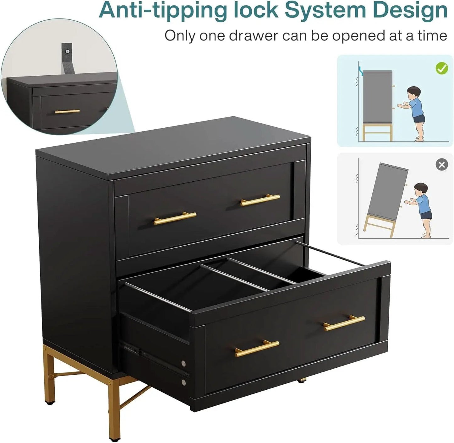 Black Gold 2 Drawer Lateral File Cabinet For Home Office from PriceLows™