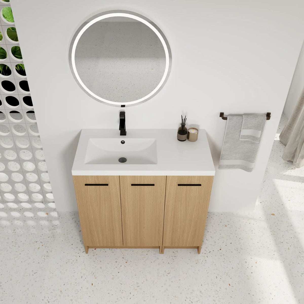 Wall Mounted Floating Bathroom Vanity | 3 Door Modular | Gel Coat Sink
