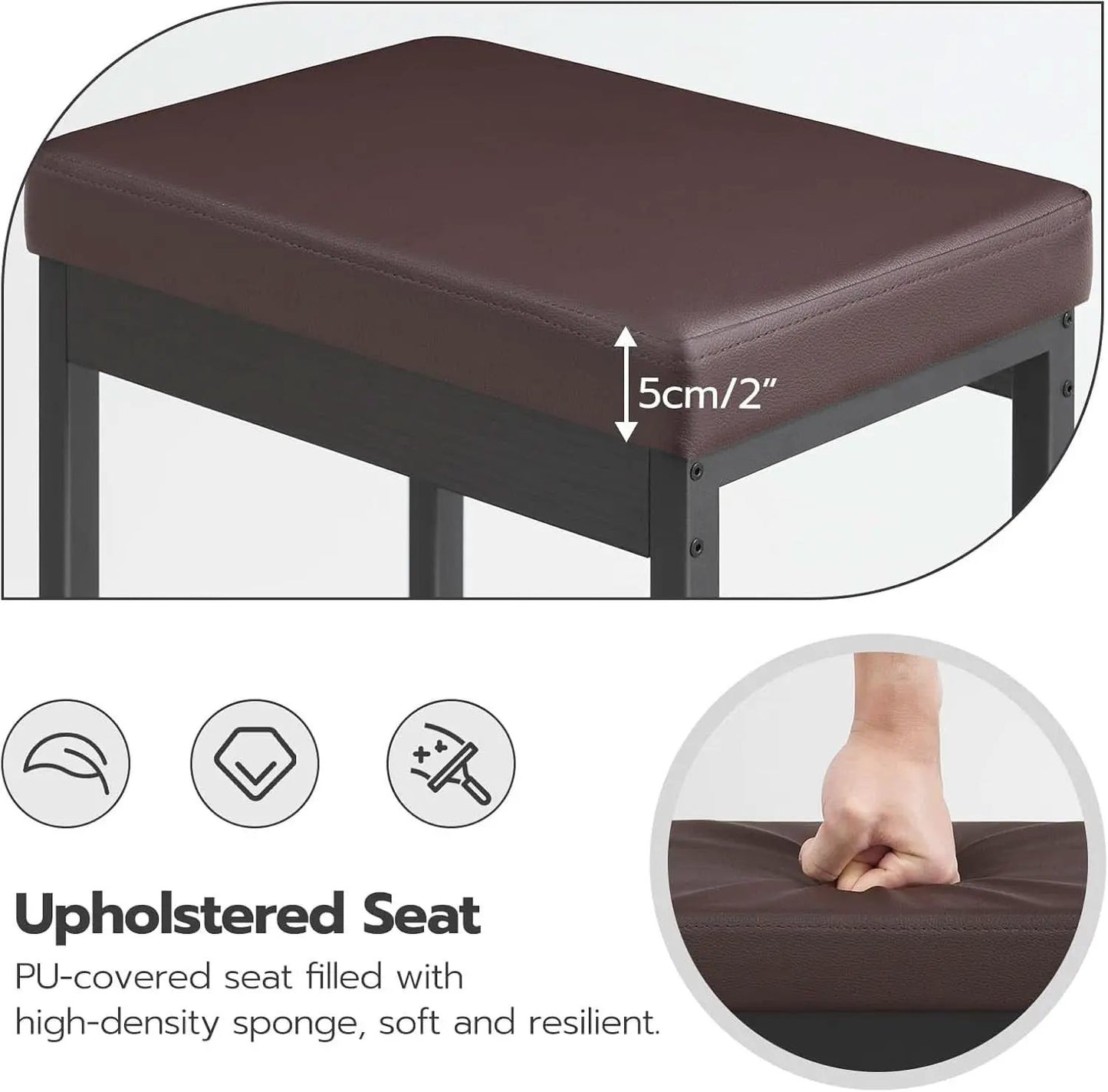 Bar Stools Set Of 2 24.8 Inch Height Black PU Upholstered from PriceLows™