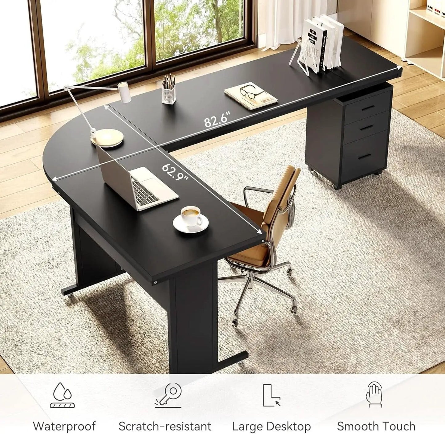 83 Inch L Shaped Desk With 3 Drawer File Cabinet Office from PriceLows™
