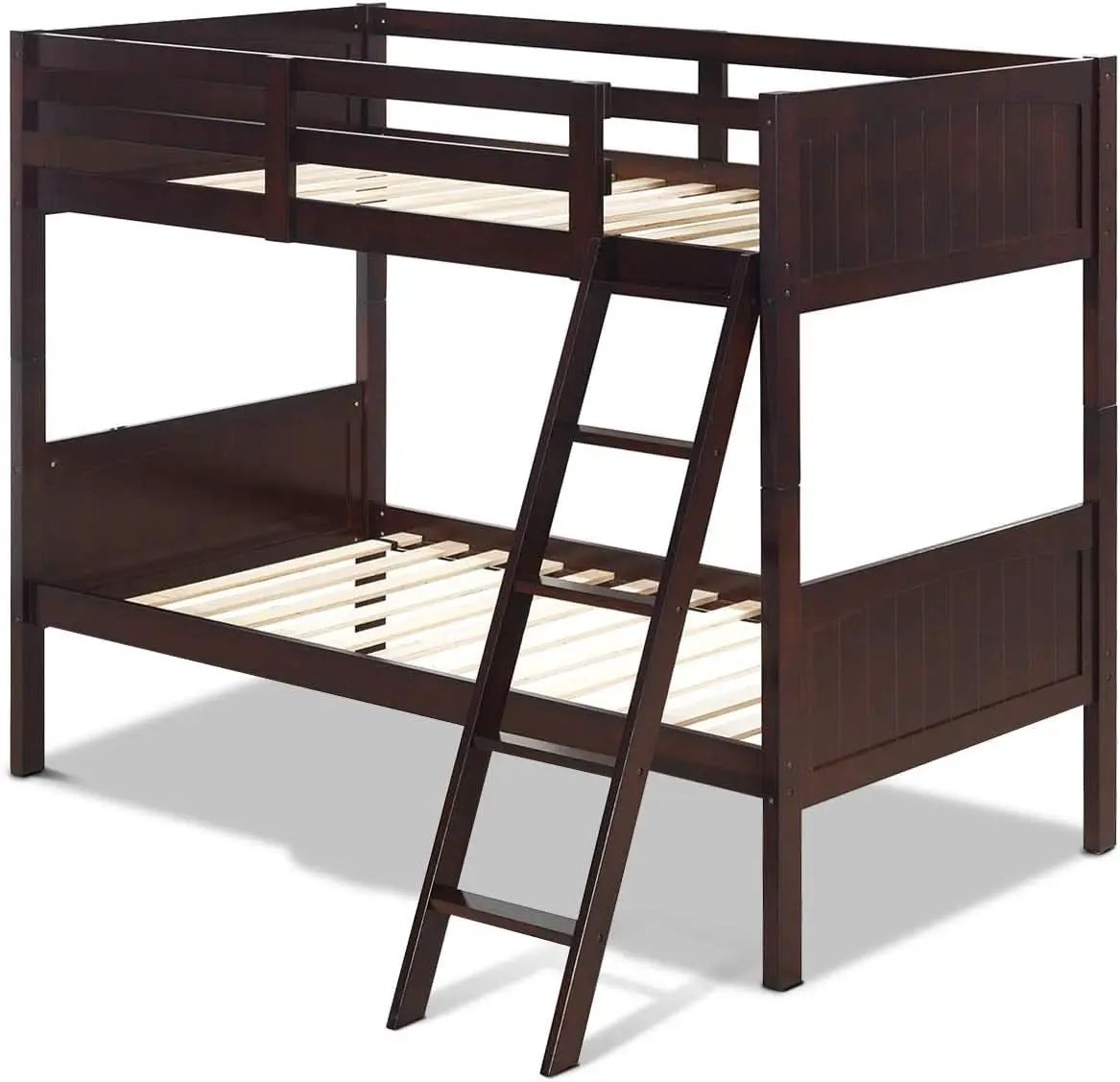 Twin Over Twin Bunk Bed Espresso With Safety Rails from PriceLows™