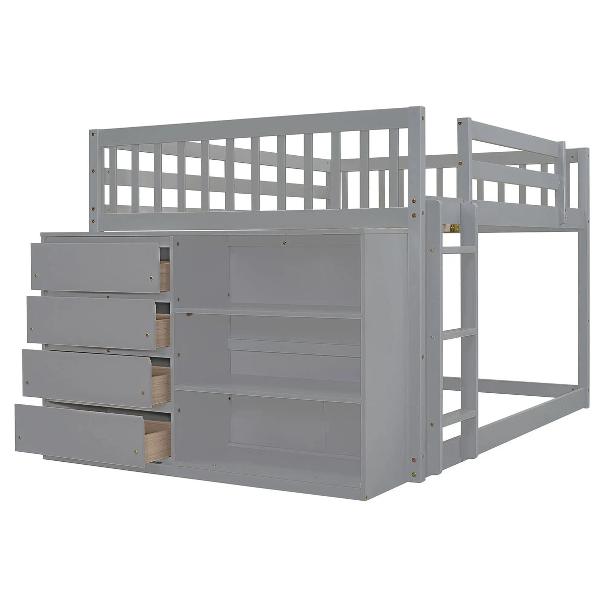 Bunk Bed | Solid Pine Frame | Four Drawers And Three Shelves | Full Size