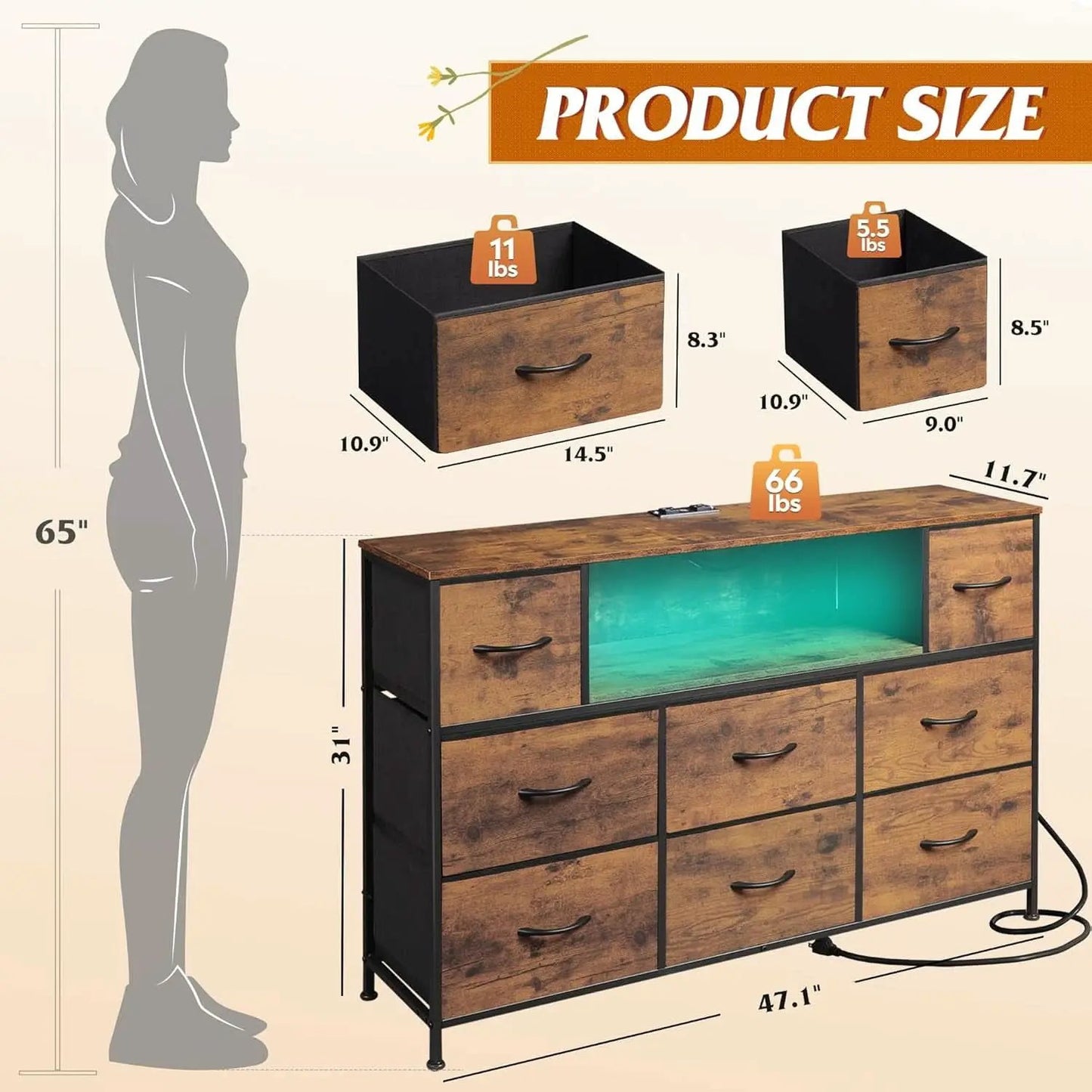 Bedroom Dresser TV Stand 55 Inch TV With Charging Station from PriceLows™