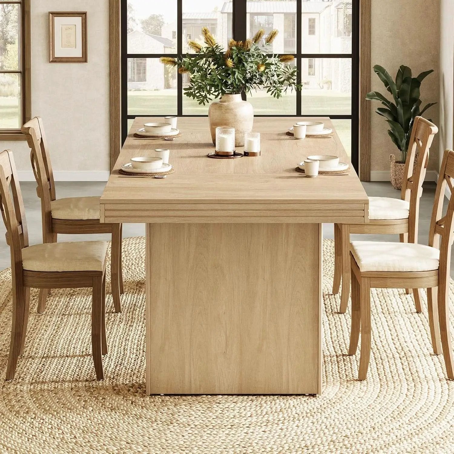 63 Inch Farmhouse Dining Table Seats 6 With Fluted Lines from PriceLows™