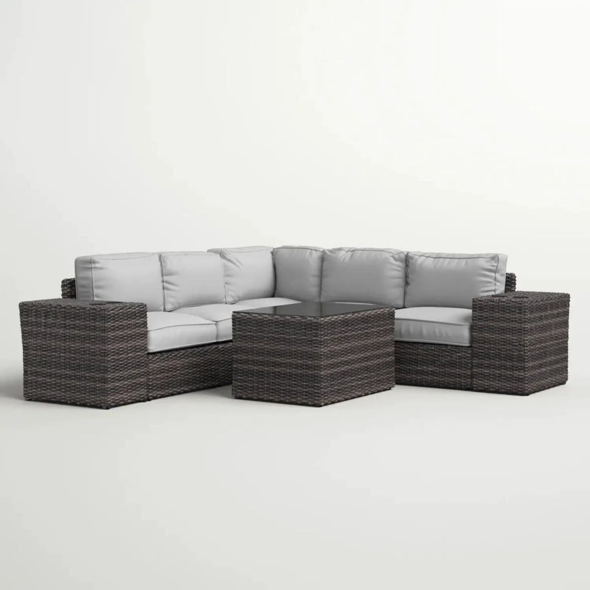 Patio Rattan Sectional Set | Half-Round HDPE Wicker | Rustproof Aluminum Frame | Fully Assembled